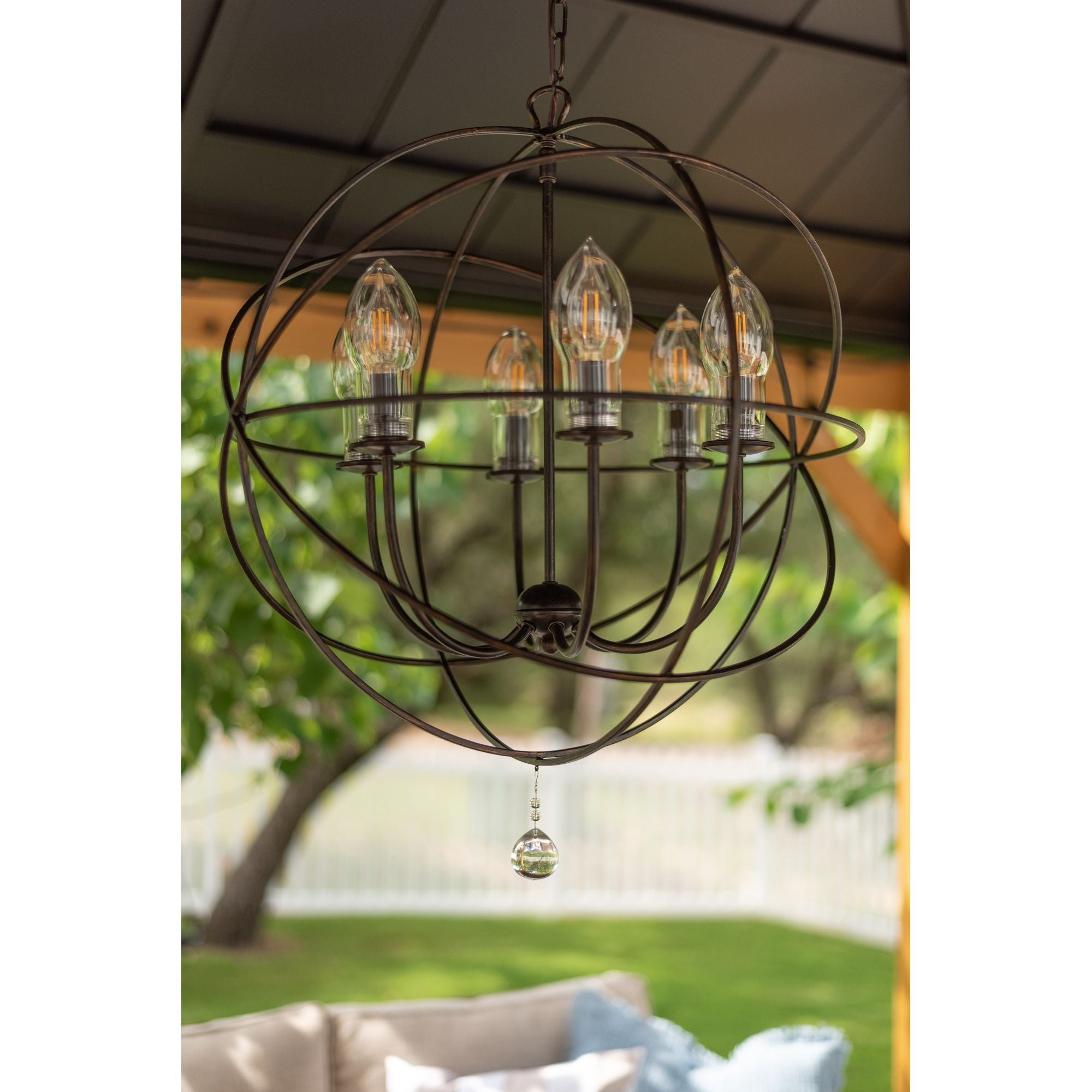 Solaris 6 Light English Bronze Sphere Outdoor Chandelier Clear Glass Drops 22.5"W x 27.5"H x 22.5"D