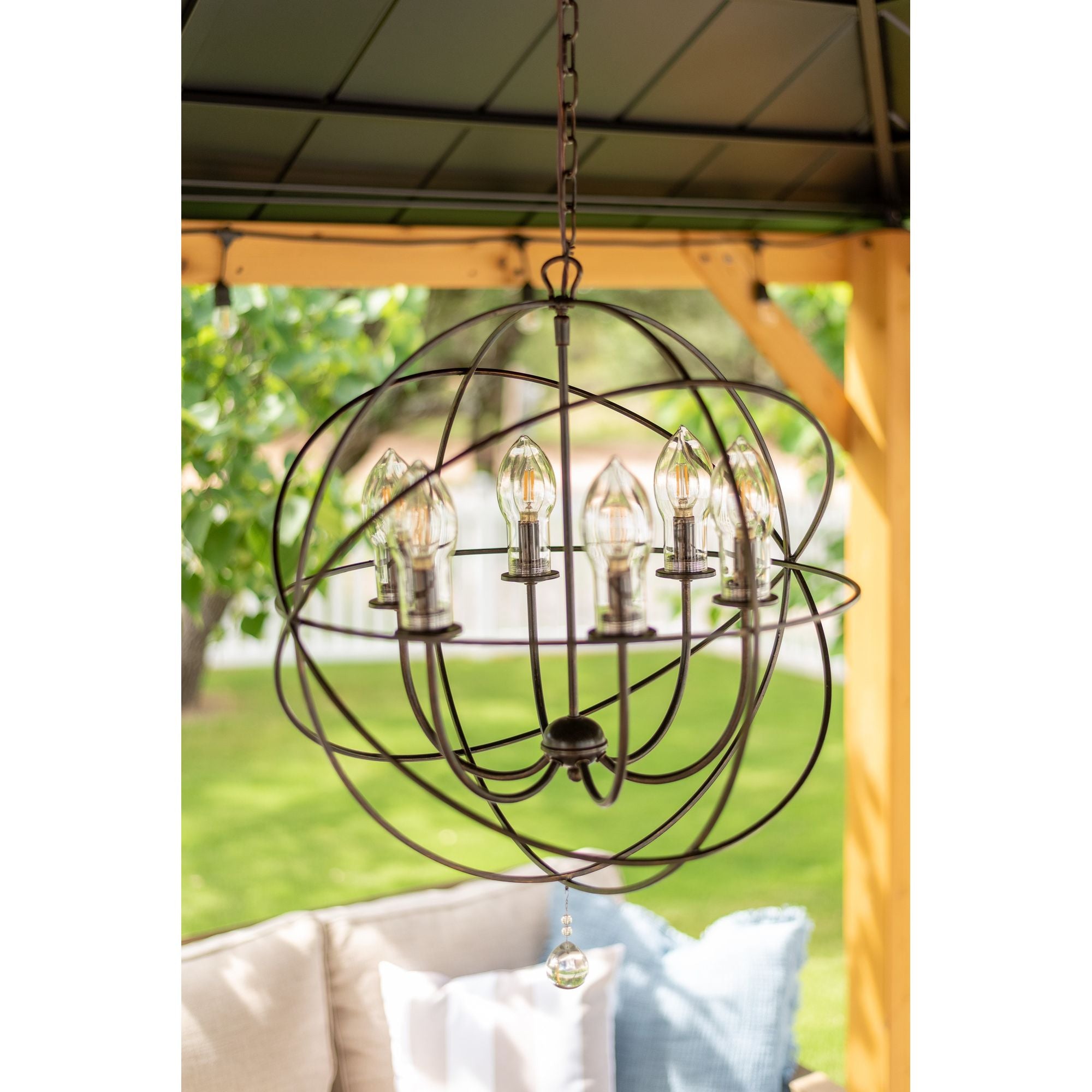 Solaris 6 Light English Bronze Sphere Outdoor Chandelier Clear Glass Drops 22.5"W x 27.5"H x 22.5"D