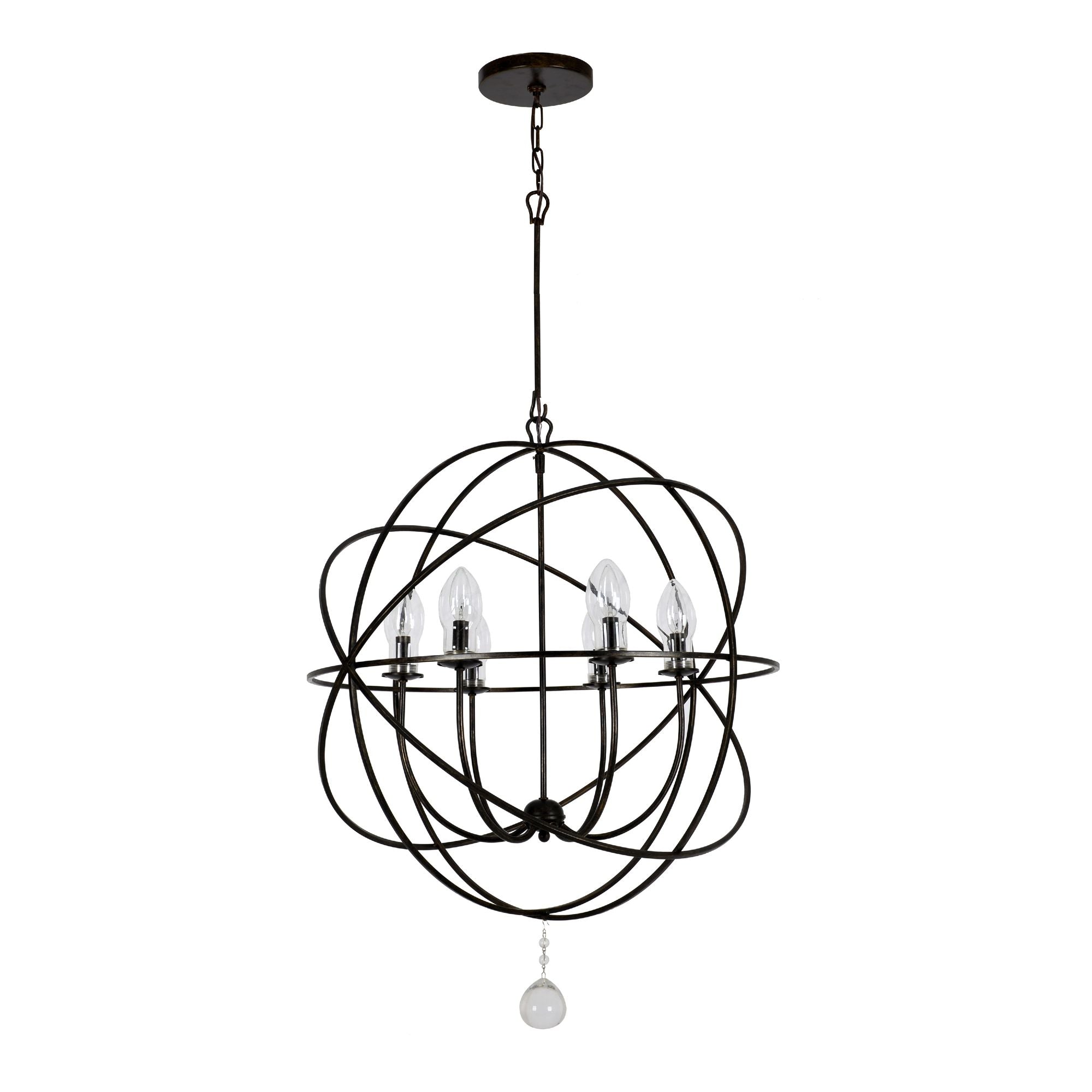 Solaris 6 Light English Bronze Sphere Outdoor Chandelier Clear Glass Drops 28.5"W x 35.5"H x 28.5"D