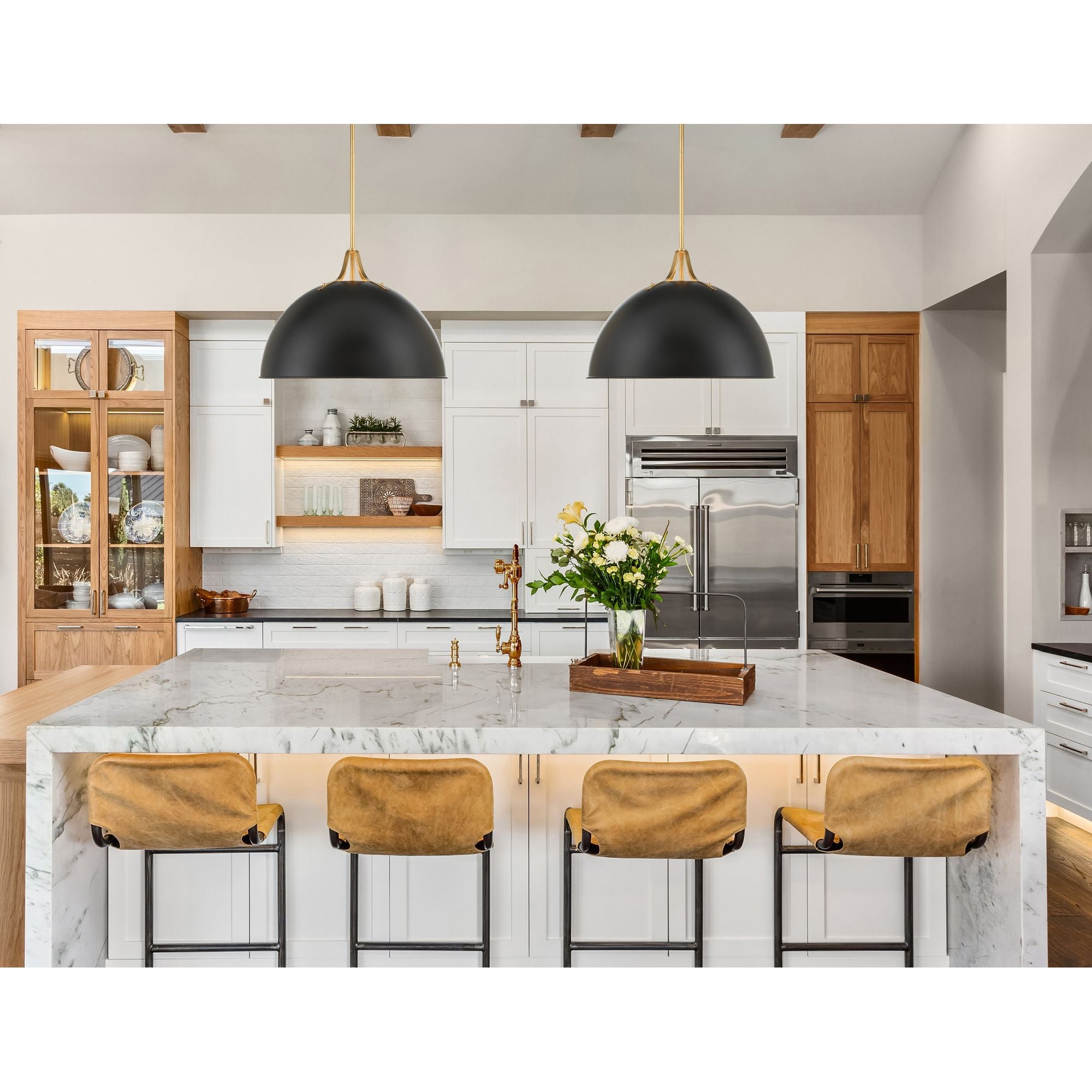 Soto 3 Light Matte Black + Antique Gold Pendant 23.5"W x 15.75"H x 23.5"D