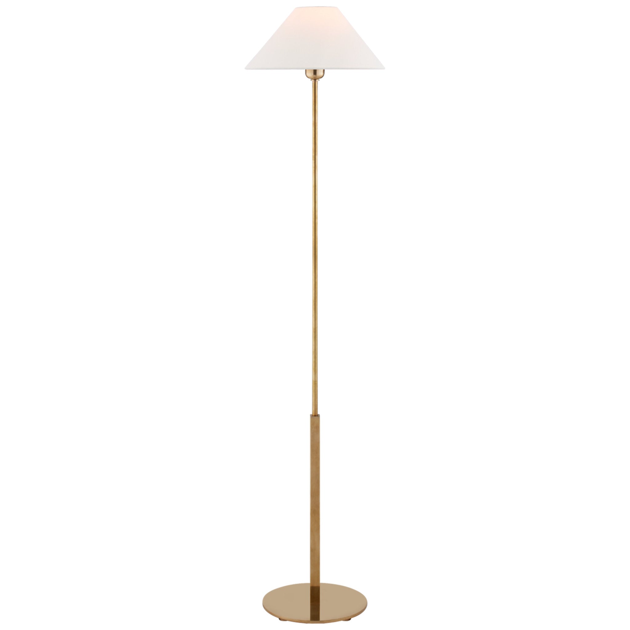 J. Randall Powers Hackney Floor Lamp in Hand-Rubbed Antique Brass with Linen Shade W14" x H52.25"