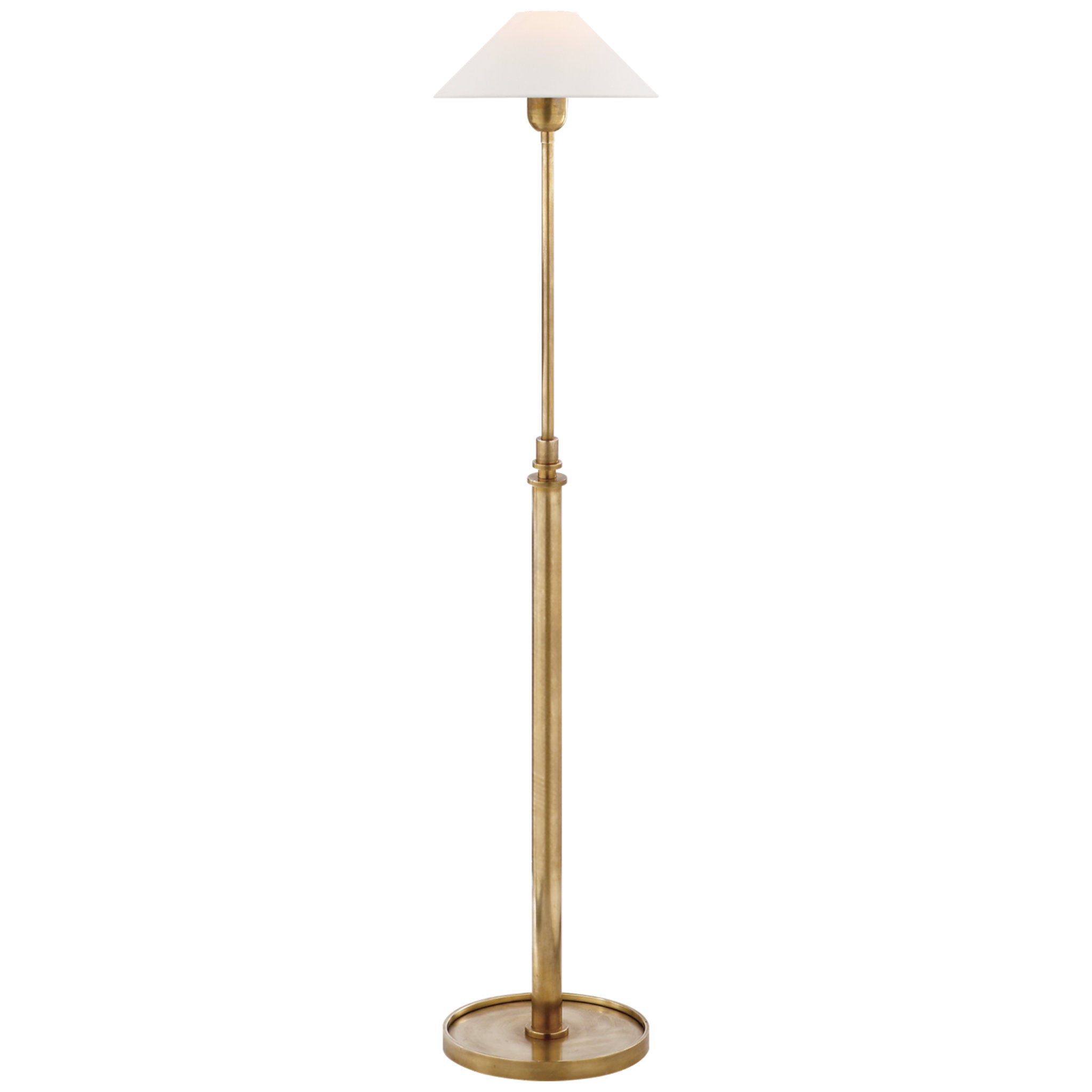 J. Randall Powers Hargett Floor Lamp in Hand-Rubbed Antique Brass with Linen Shade W13" x H39.5-53.25"