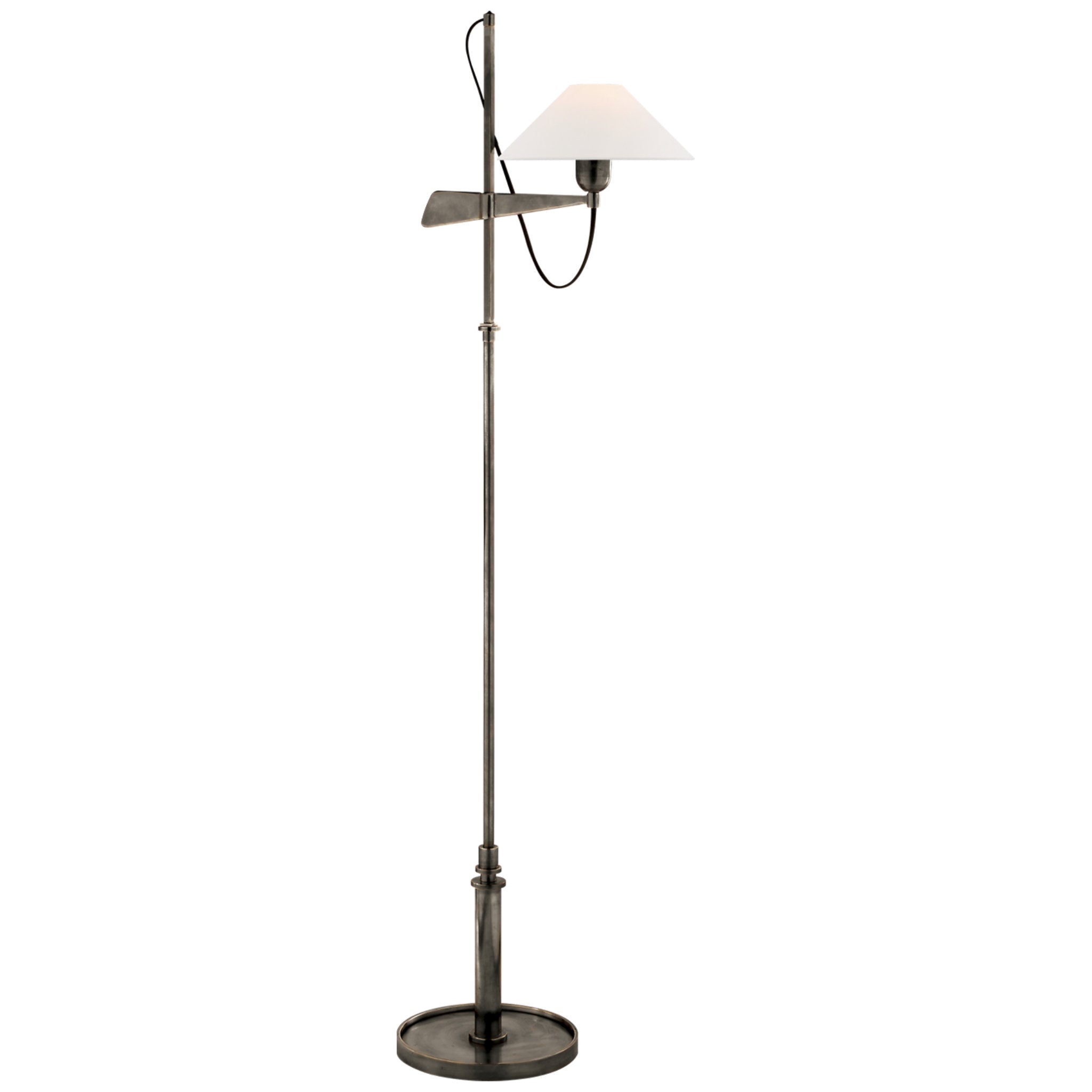 J. Randall Powers Hargett Bridge Arm Floor Lamp in Bronze with Linen Shade H50" - 56.5"