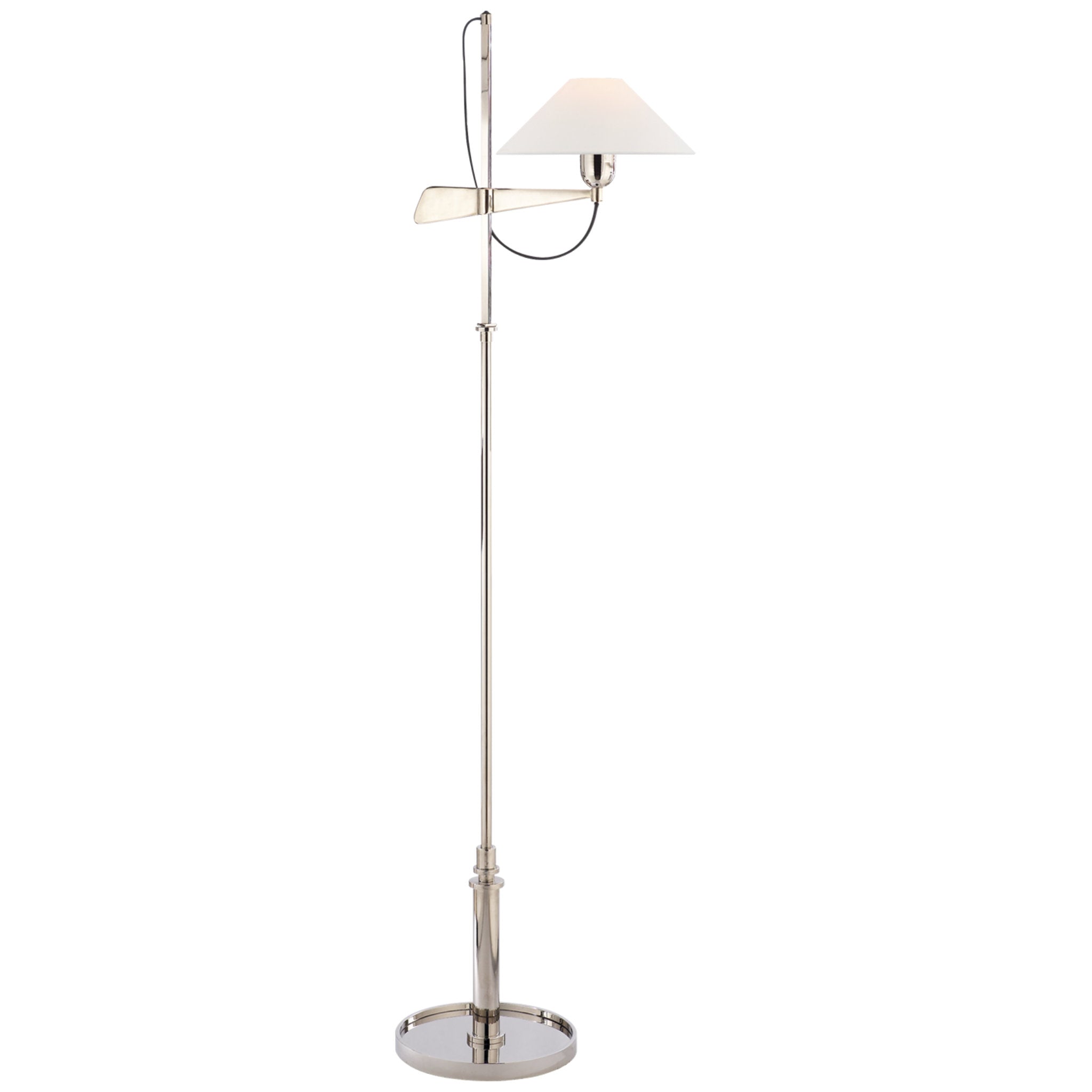 J. Randall Powers Hargett Bridge Arm Floor Lamp in Polished Nickel with Linen Shade H50" - 56.5"