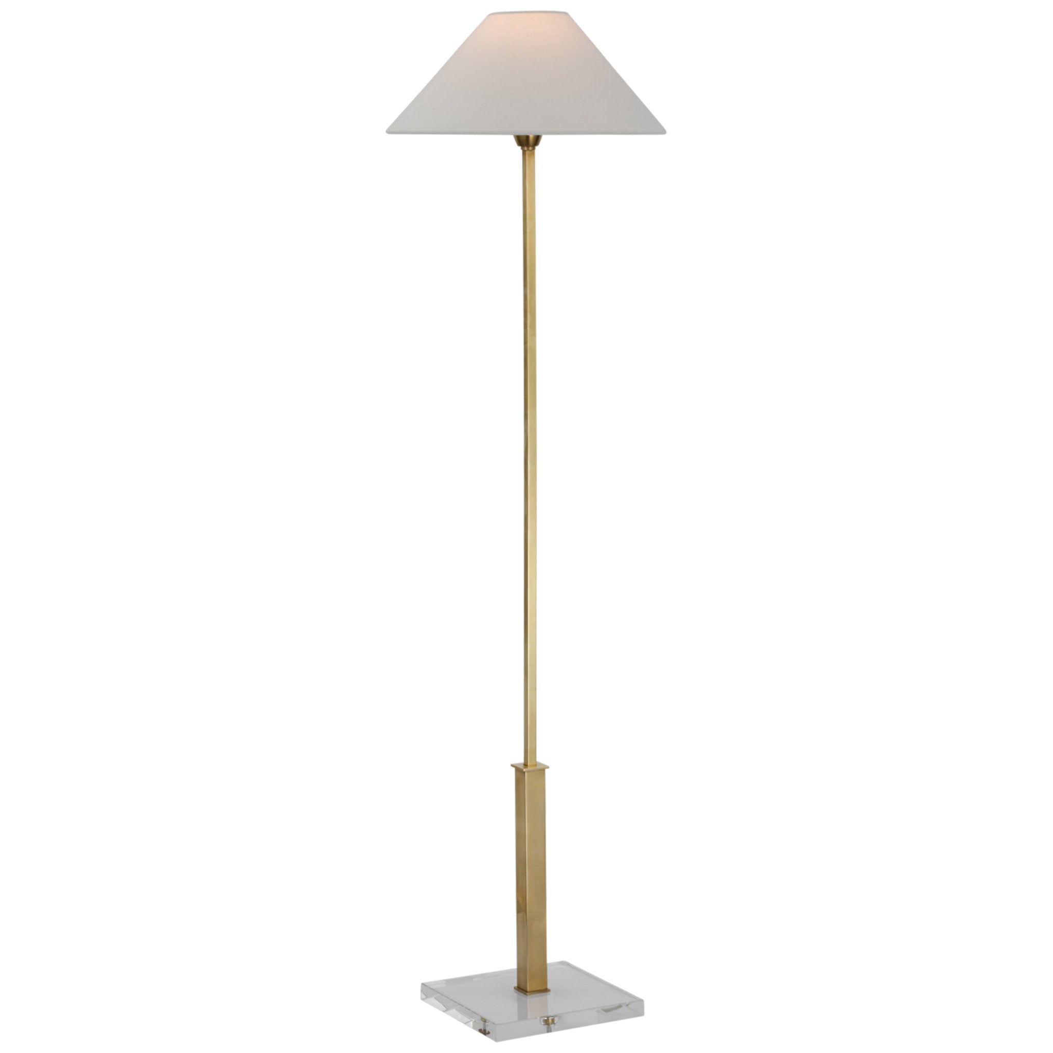 J. Randall Powers Asher Floor Lamp in Hand-Rubbed Antique Brass and Crystal with Linen Shade W14" x H46" - 55"