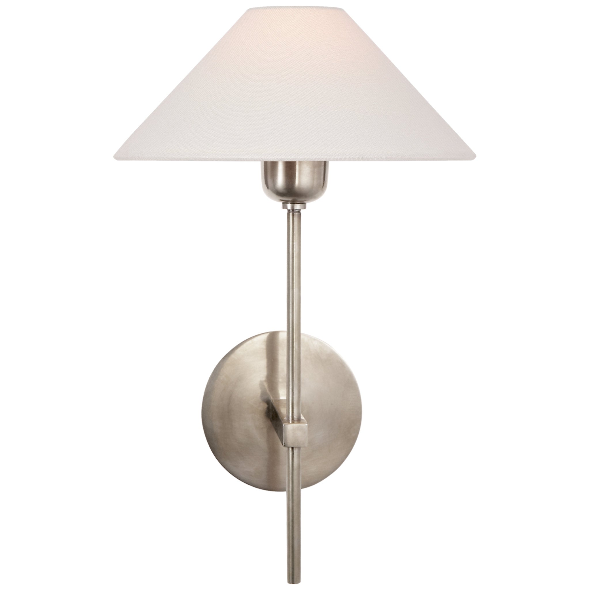 J. Randall Powers Hackney Single Sconce in Antique Nickel with Linen Shade Wall Light W9" x H14"