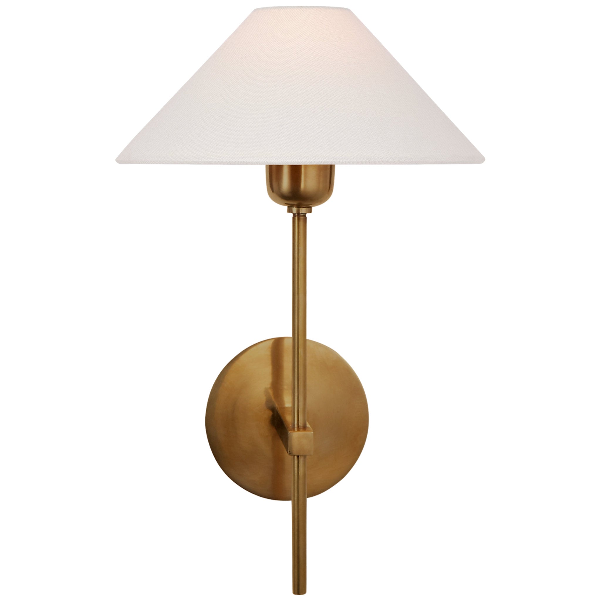 J. Randall Powers Hackney Single Sconce in Hand-Rubbed Antique Brass with Linen Shade Wall Light W9" x H14"