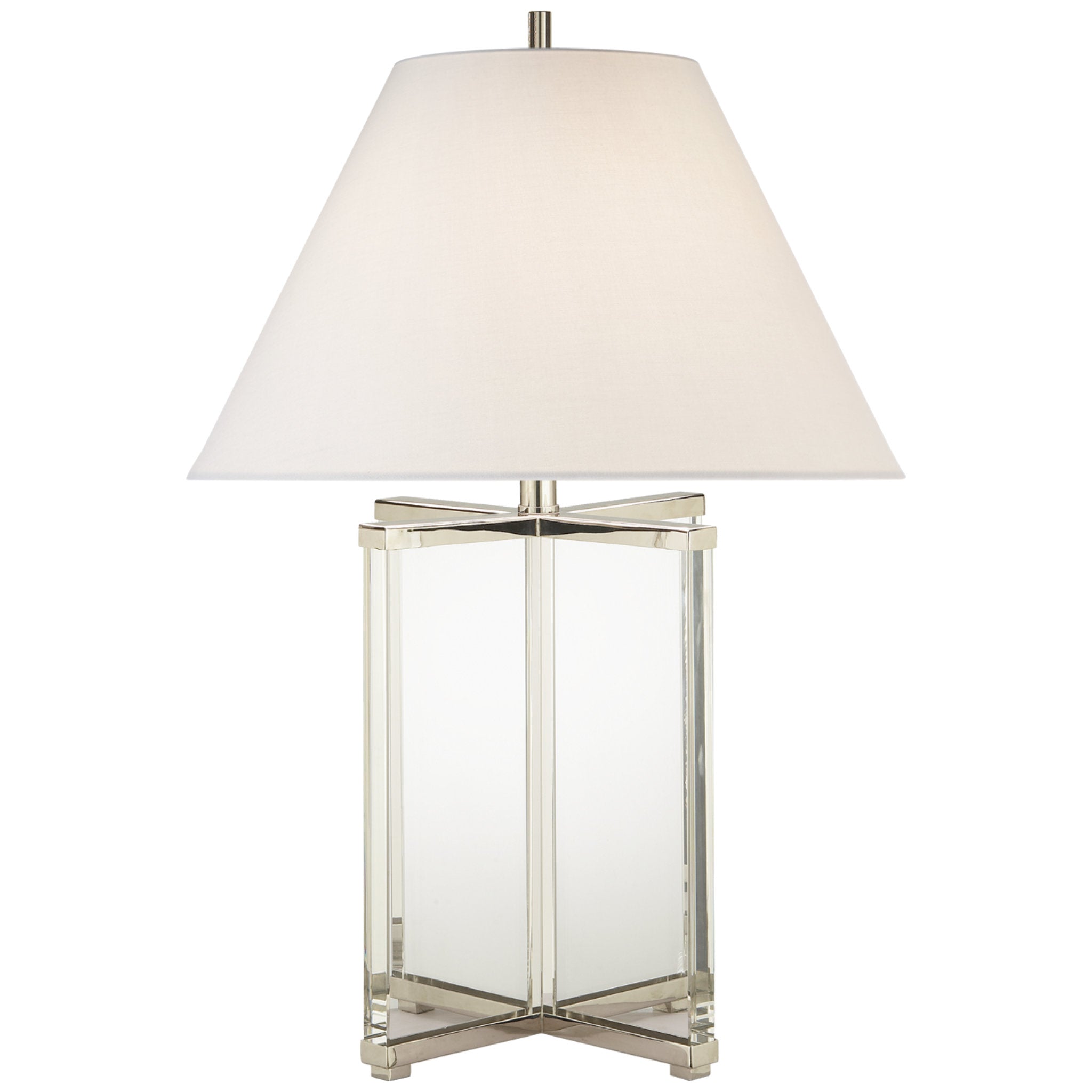 J. Randall Powers Cameron Table Lamp in Crystal and Polished Nickel with Linen Shade W19" x H28"
