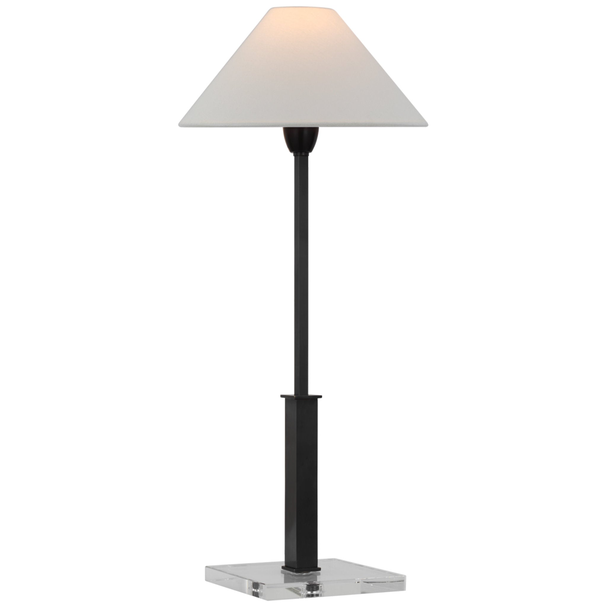 J. Randall Powers Asher Table Lamp in Bronze and Crystal with Linen Shade W11.75" x H25.25" - 30"
