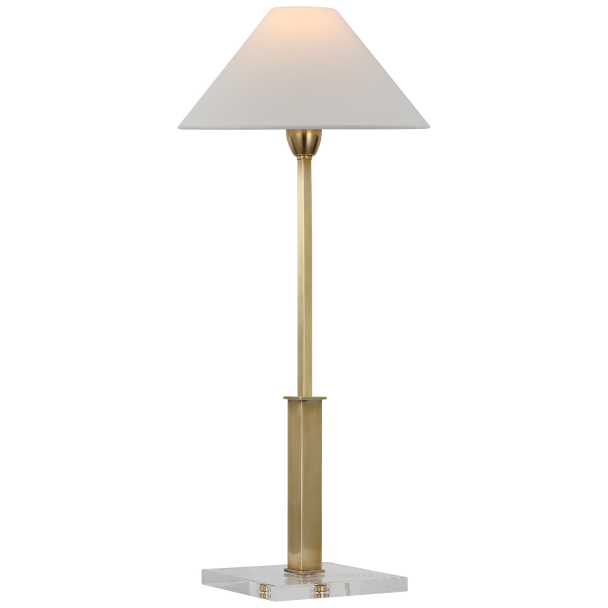 J. Randall Powers Asher Table Lamp in Hand-Rubbed Antique Brass and Crystal with Linen Shade W11.75" x H25.25" - 30"