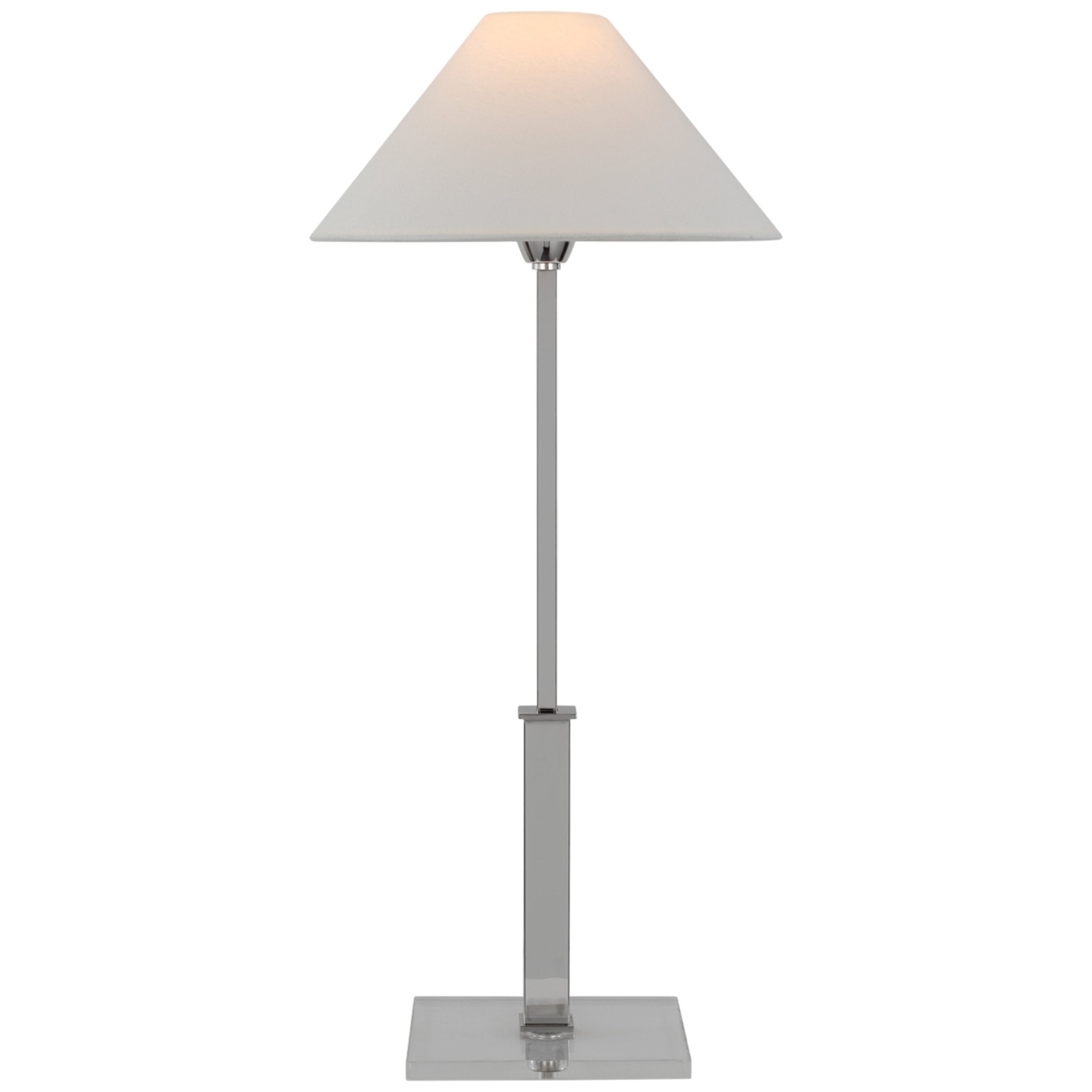 J. Randall Powers Asher Table Lamp in Polished Nickel and Crystal with Linen Shade W11.75" x H25.25" - 30"