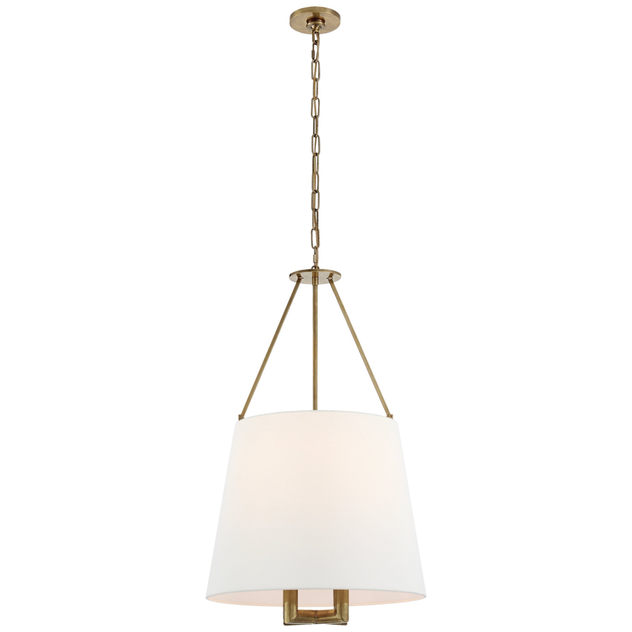 J. Randall Powers Dalston Hanging Shade in Hand-Rubbed Antique Brass with Linen Shade Ceiling Light W21.25" x H34.25"