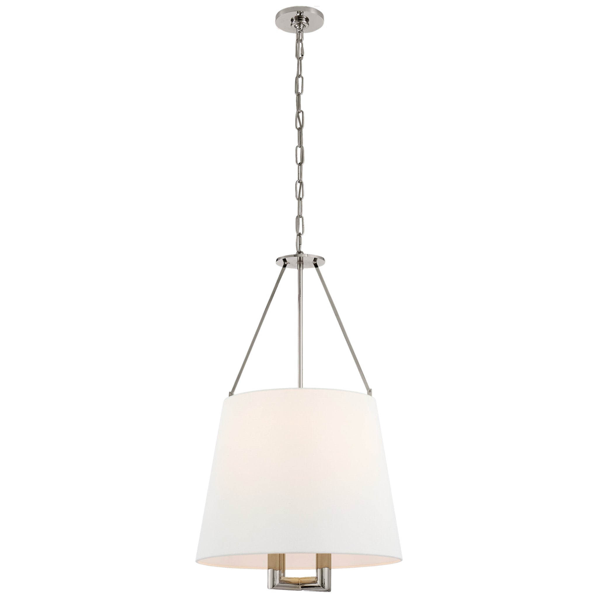 J. Randall Powers Dalston Hanging Shade in Polished Nickel with Linen Shade Ceiling Light W21.25" x H34.25"