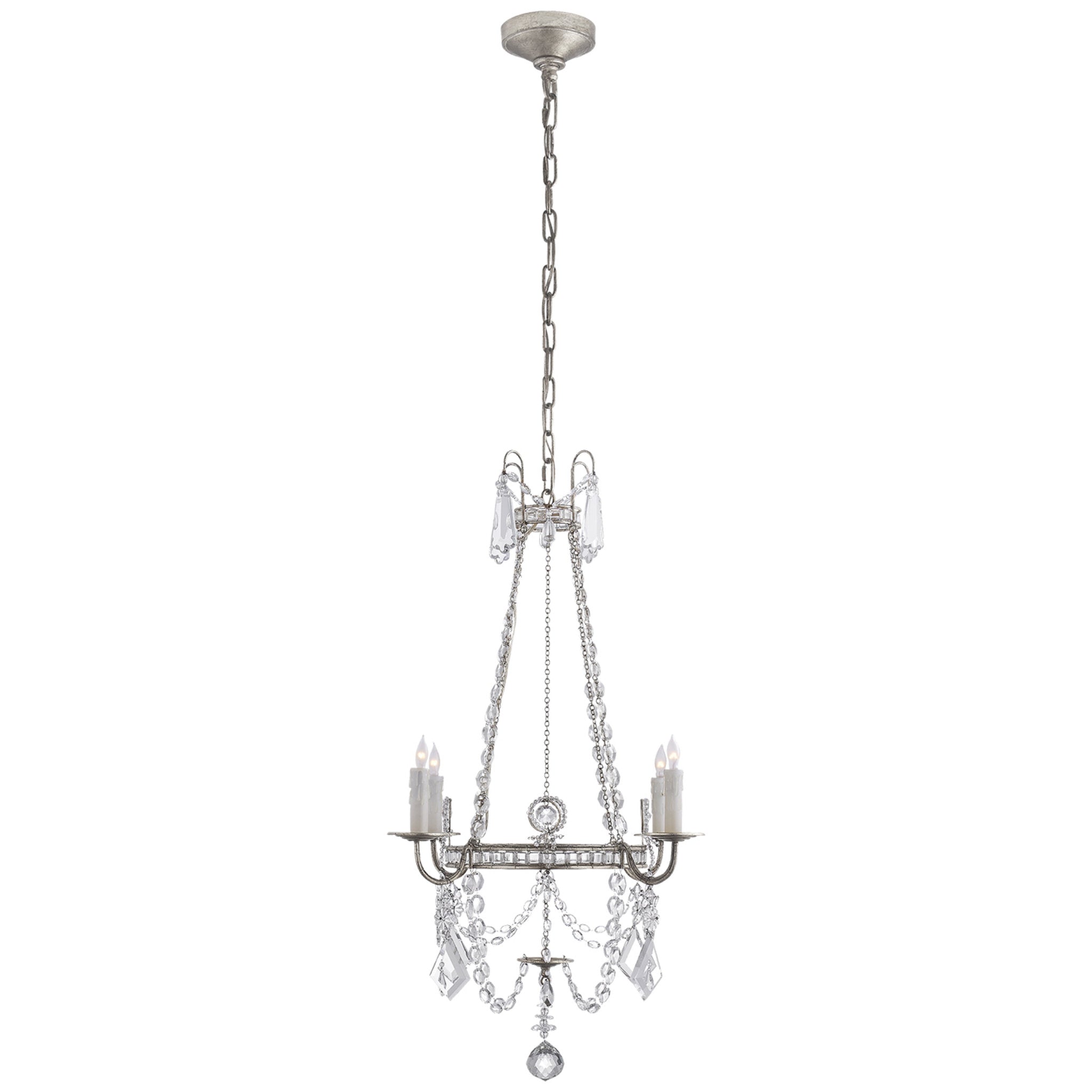 J. Randall Powers Sharon Small Chandelier in Burnished Silver Leaf with Crystal Trim Ceiling Light W24" x H36"