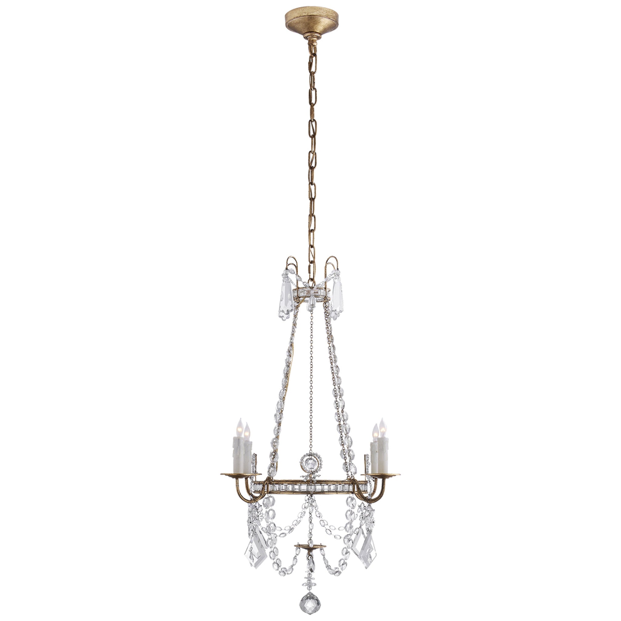 J. Randall Powers Sharon Small Chandelier in Gilded Iron with Crystal Trim Ceiling Light W24" x H36"