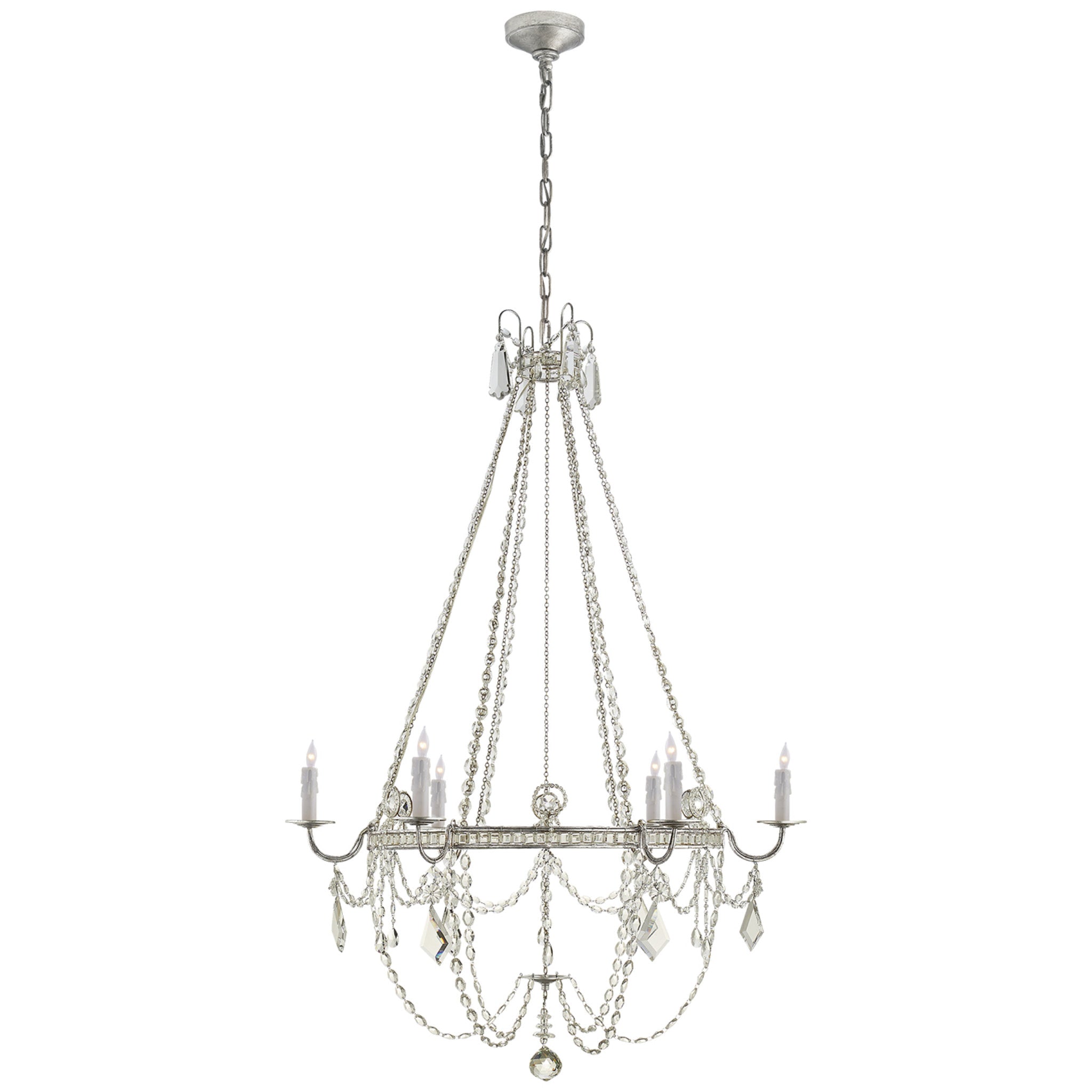 J. Randall Powers Sharon Medium Chandelier in Burnished Silver Leaf with Crystal Trim Ceiling Light W36" x H54"