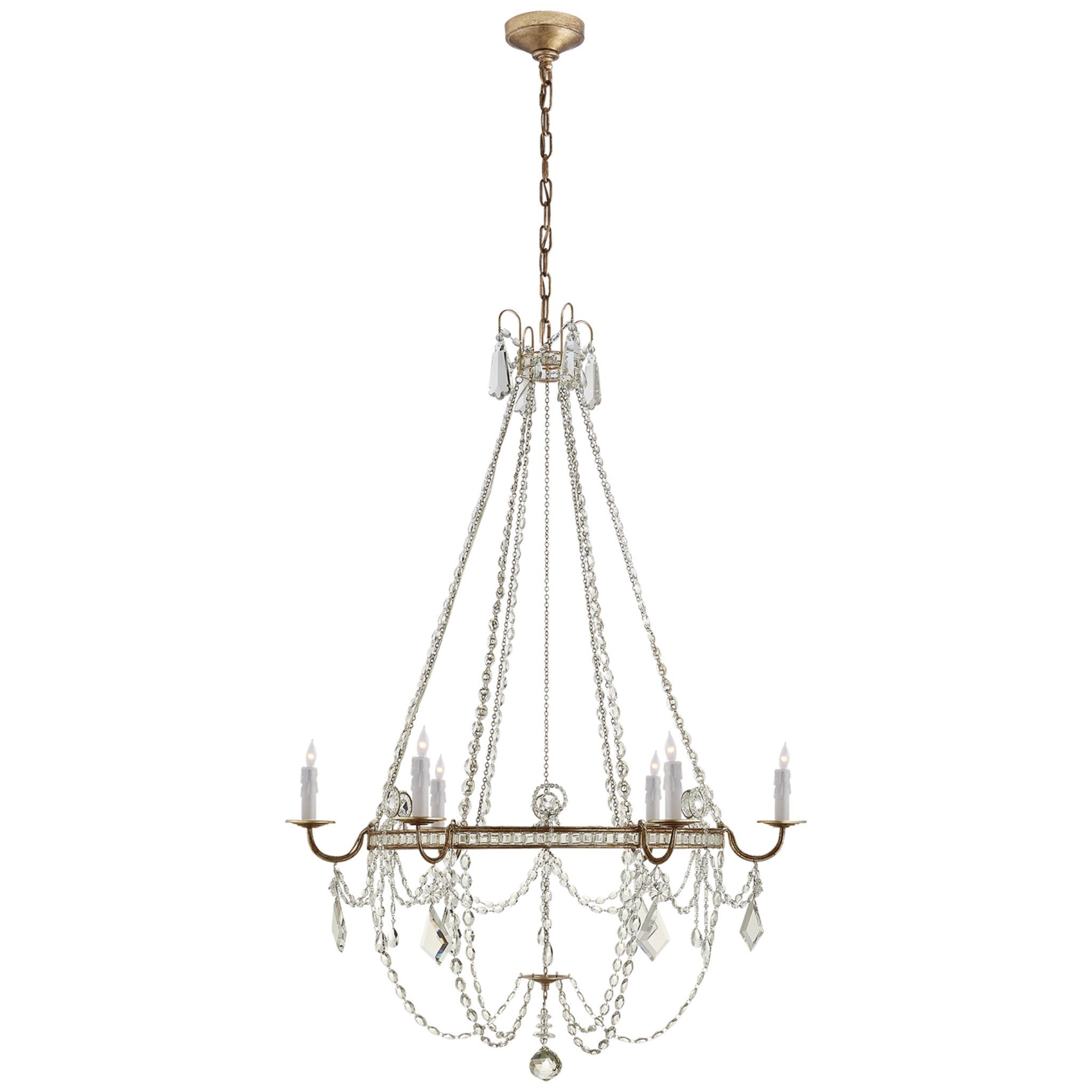 J. Randall Powers Sharon Medium Chandelier in Gilded Iron with Crystal Trim Ceiling Light W36" x H54"