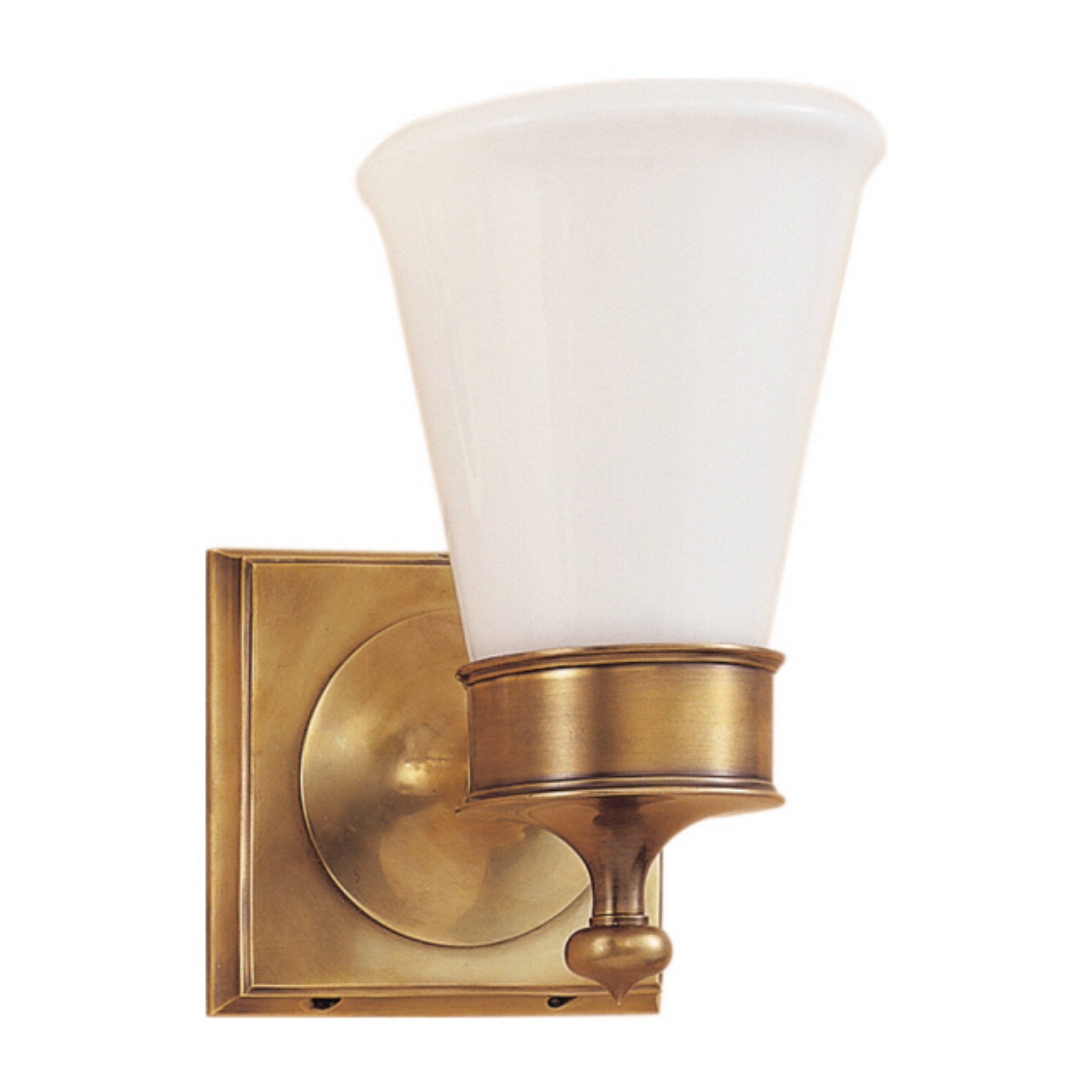 Visual Comfort Siena Single Sconce in Hand-Rubbed Antique Brass with White Glass Wall Light W4.75" x H8.25"