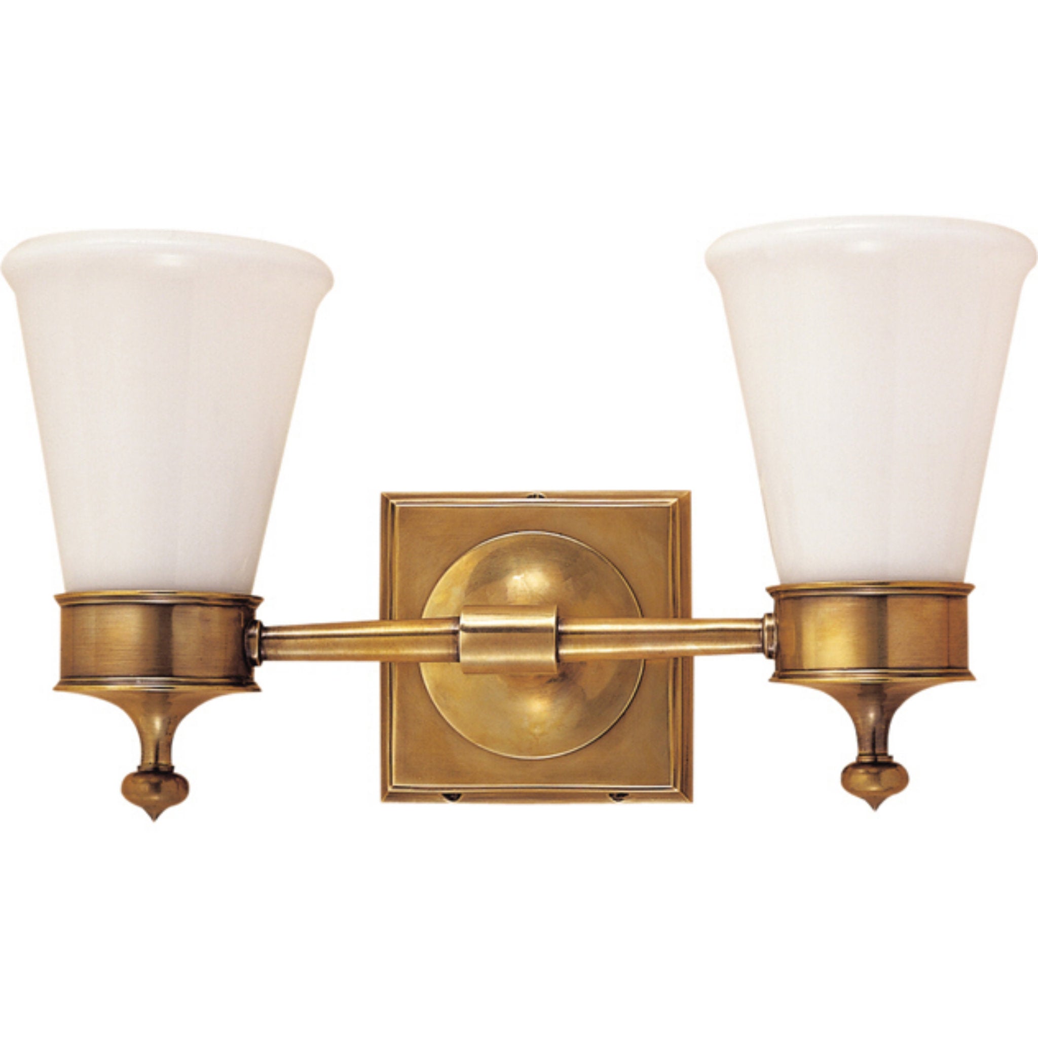 Visual Comfort Siena Double Sconce in Hand-Rubbed Antique Brass with White Glass Wall Light W15" x H8.25"