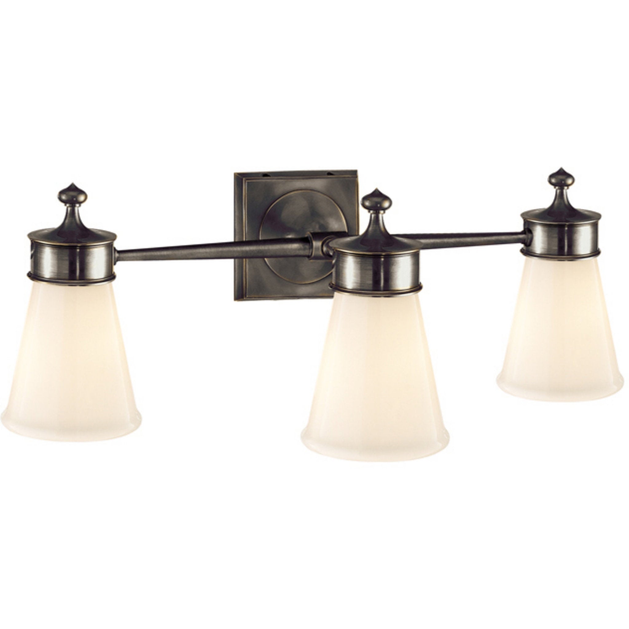 Visual Comfort Siena Triple Sconce in Bronze with White Glass Wall Light W23" x H8.25"
