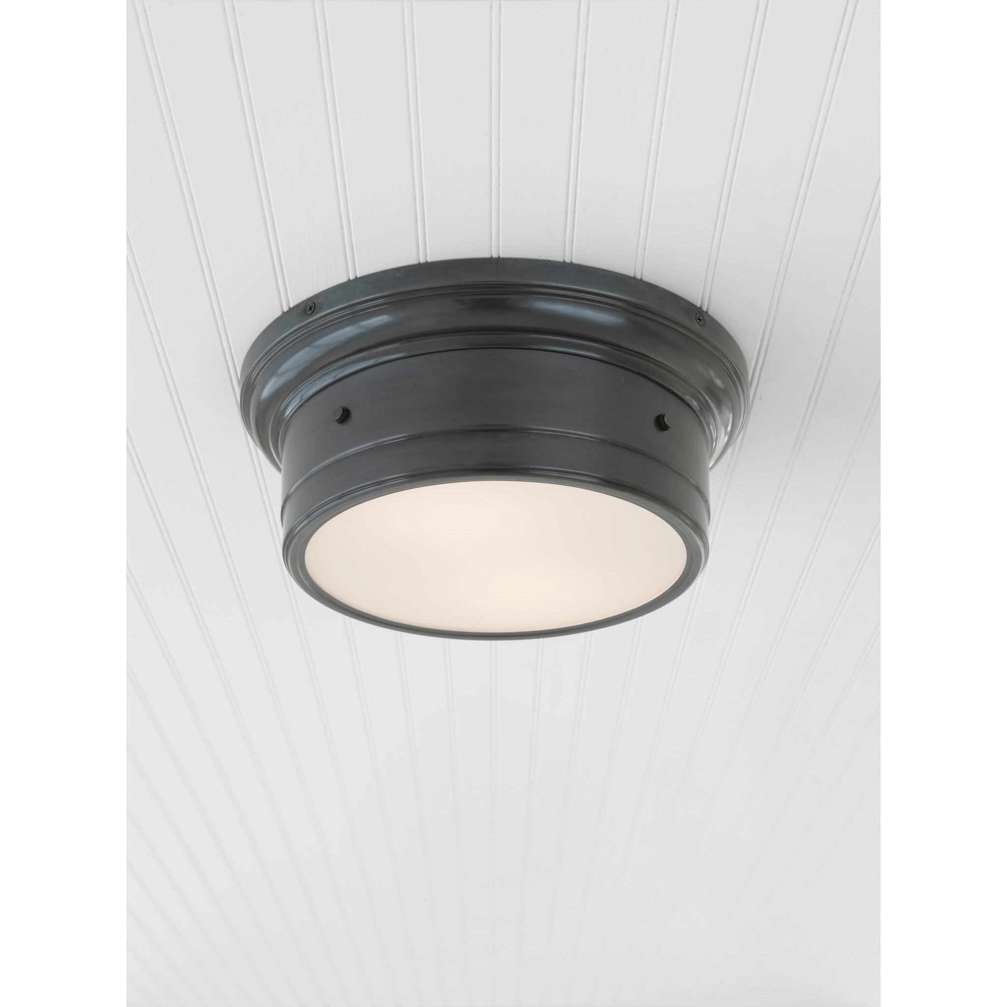 Visual Comfort Siena Small Flush Mount in Bronze with White Glass Ceiling Light W11.75" x H4.25"