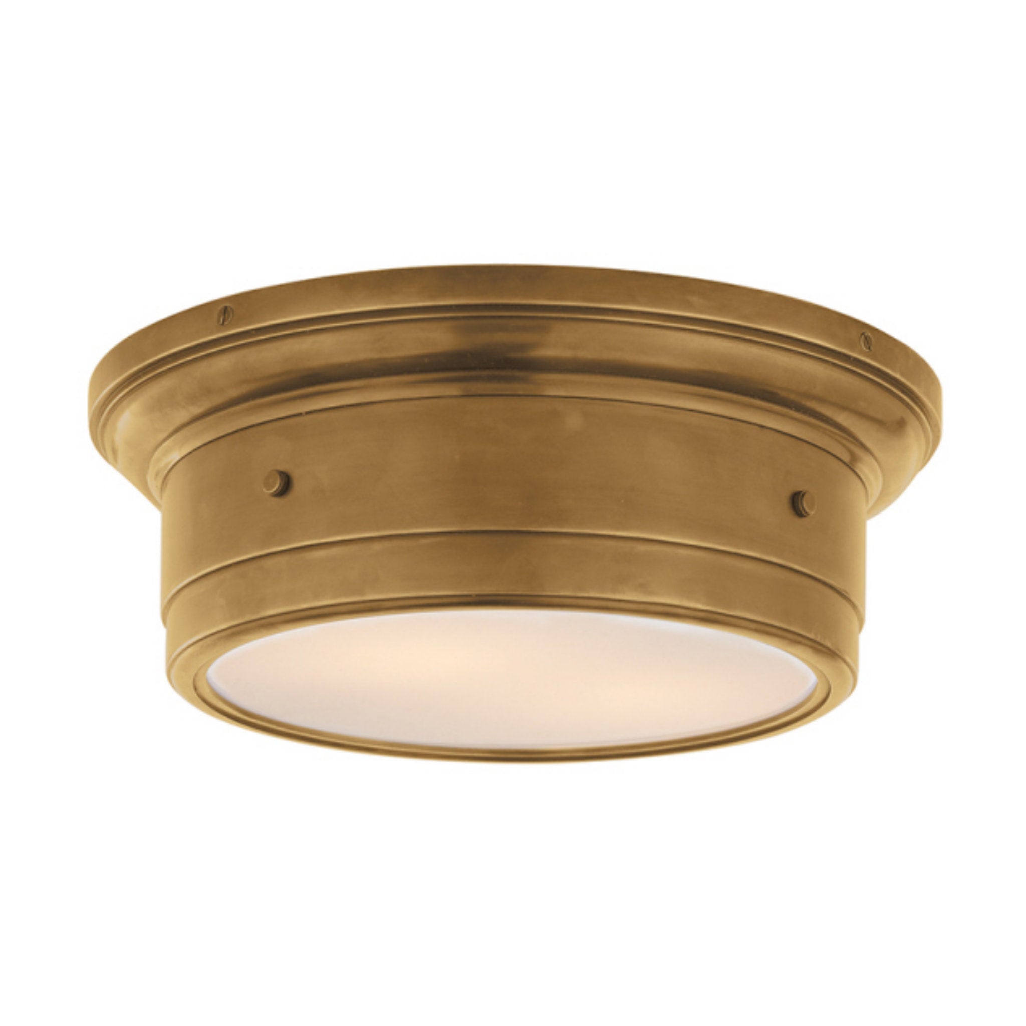 Visual Comfort Siena Small Flush Mount in Hand-Rubbed Antique Brass with White Glass Ceiling Light W11.75" x H4.25"
