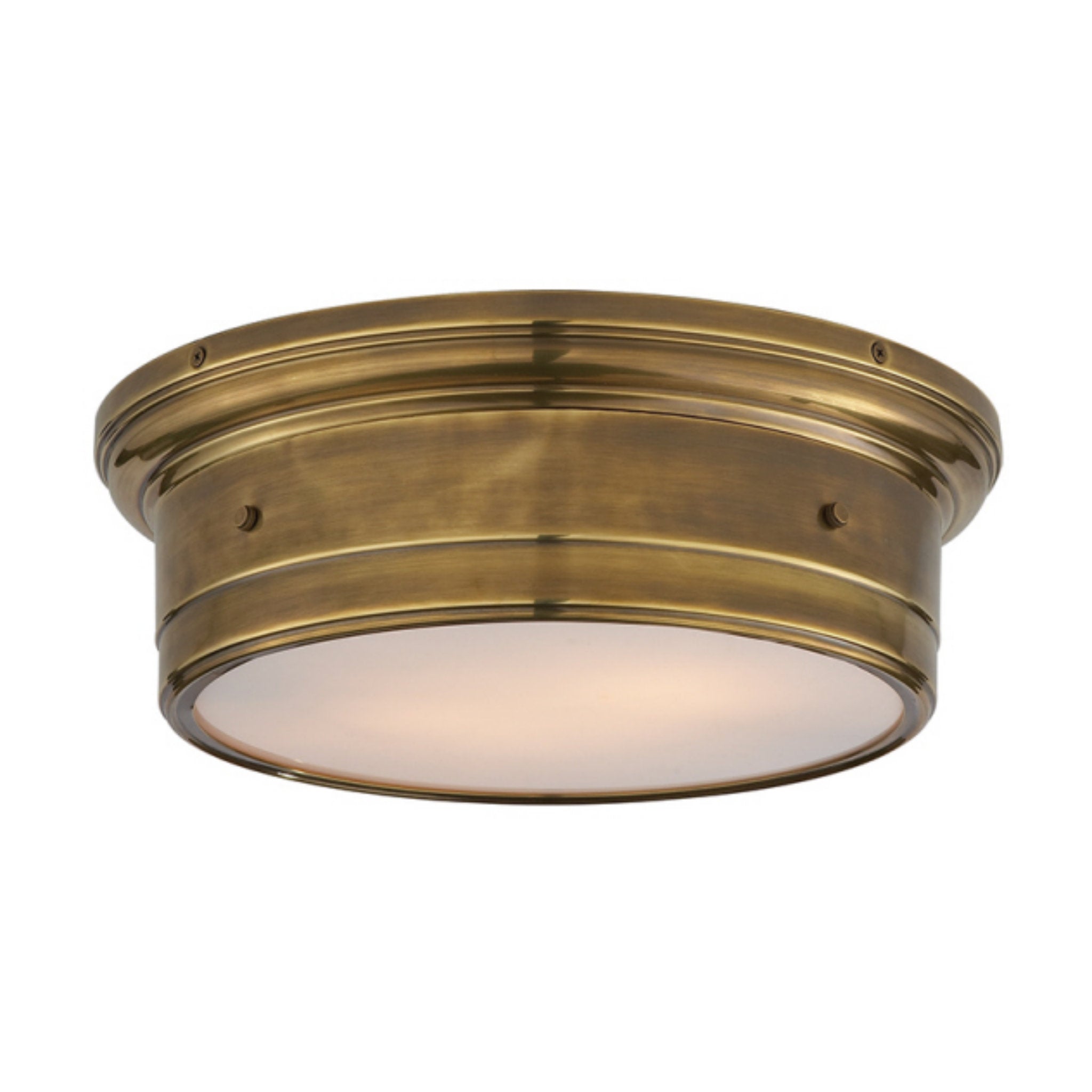 Visual Comfort Siena Large Flush Mount in Hand-Rubbed Antique Brass with White Glass Ceiling Light W14" x H4.5"