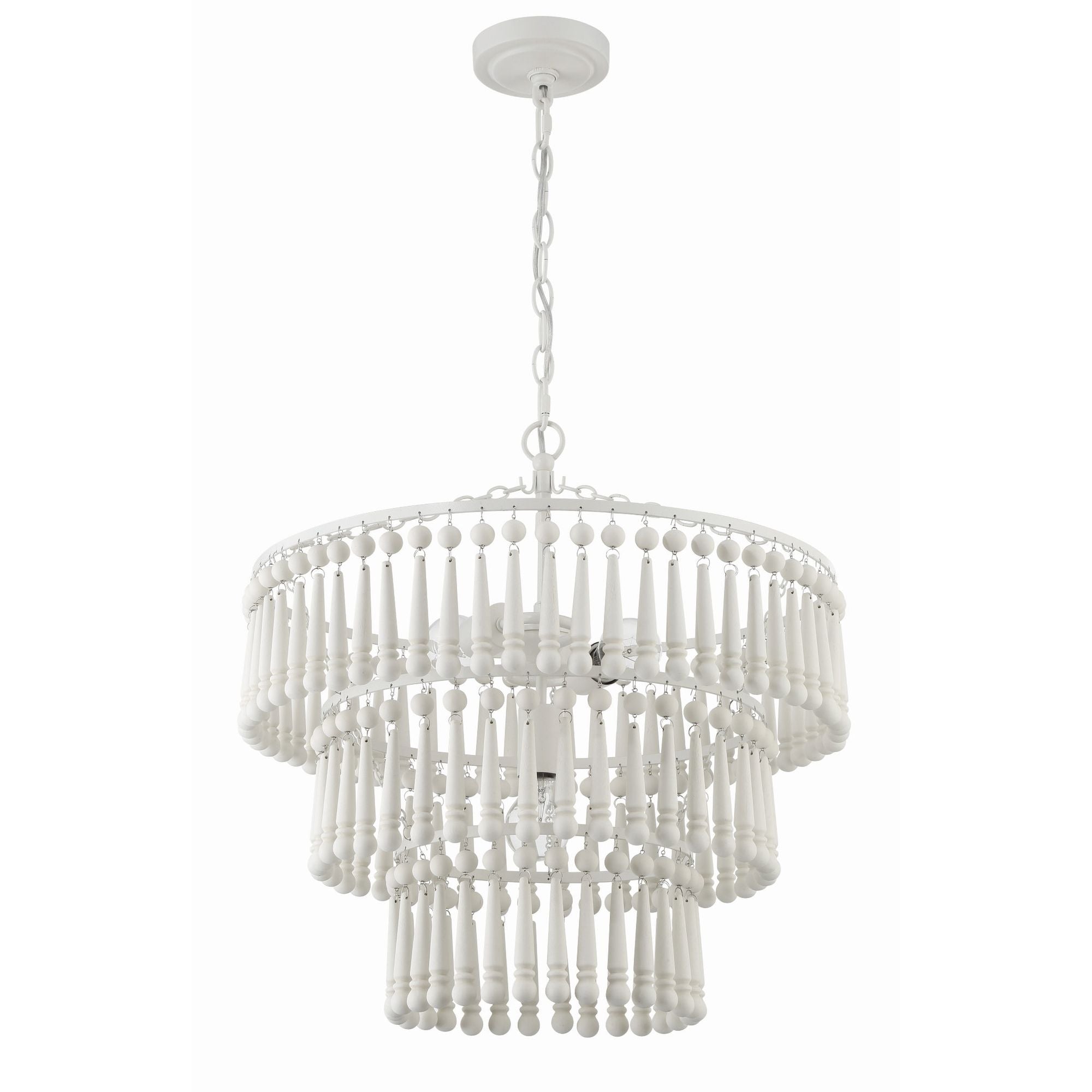 Tiana 3 Light Matte White Chandelier Wood Drops 20.5"W x 21"H x 20.5"D