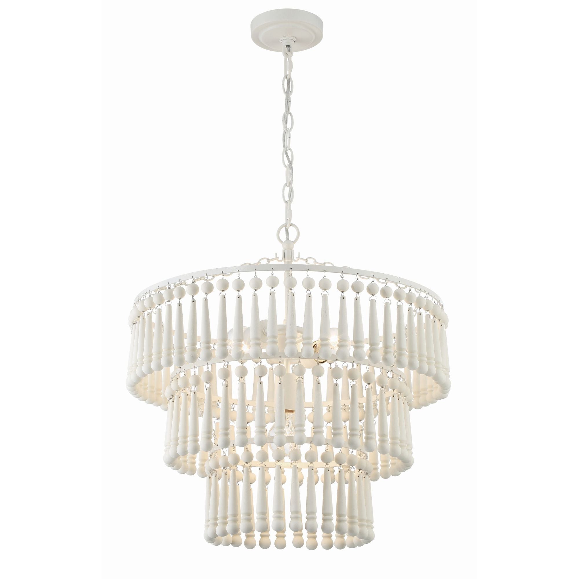 Tiana 3 Light Matte White Chandelier Wood Drops 20.5"W x 21"H x 20.5"D