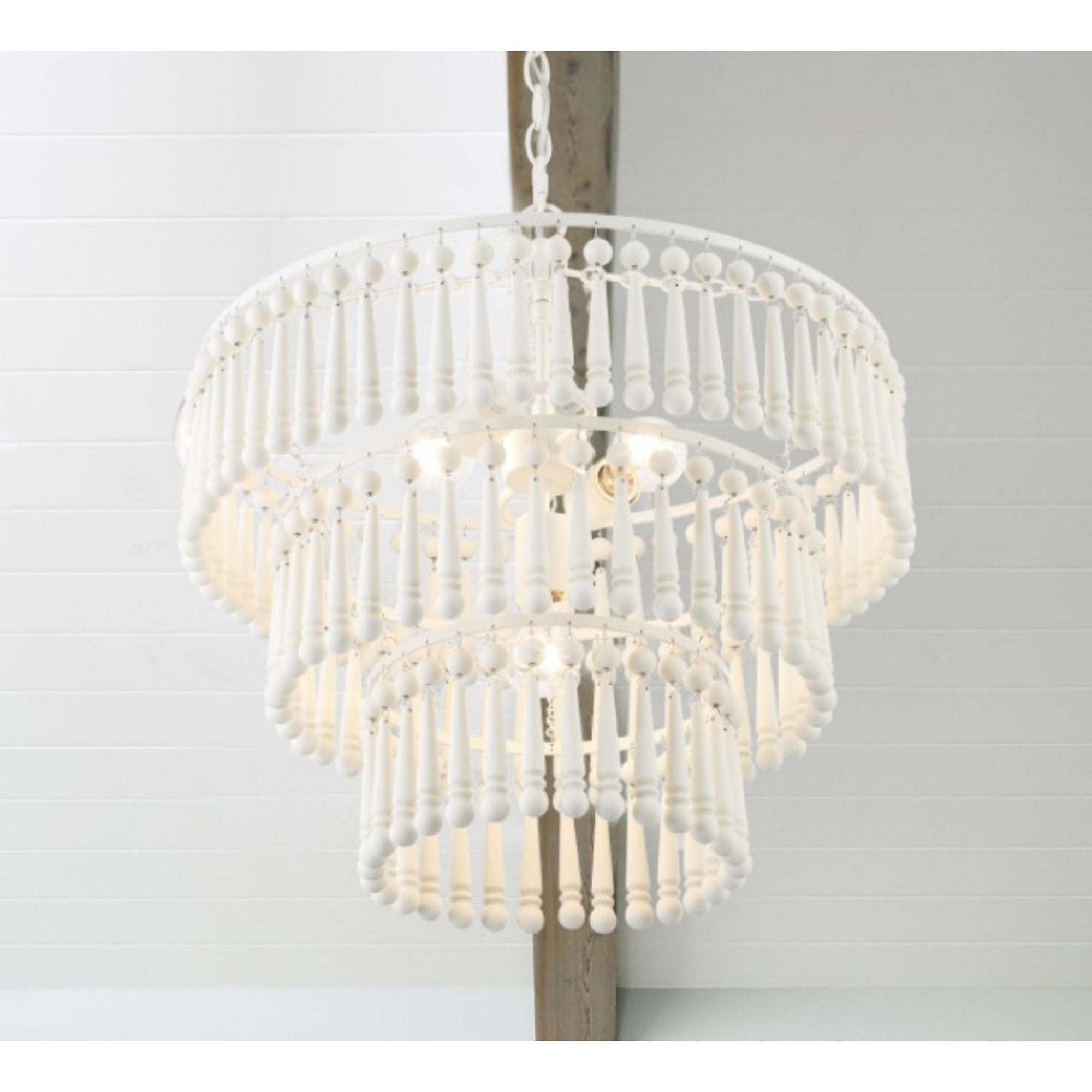 Tiana 3 Light Matte White Chandelier Wood Drops 20.5"W x 21"H x 20.5"D