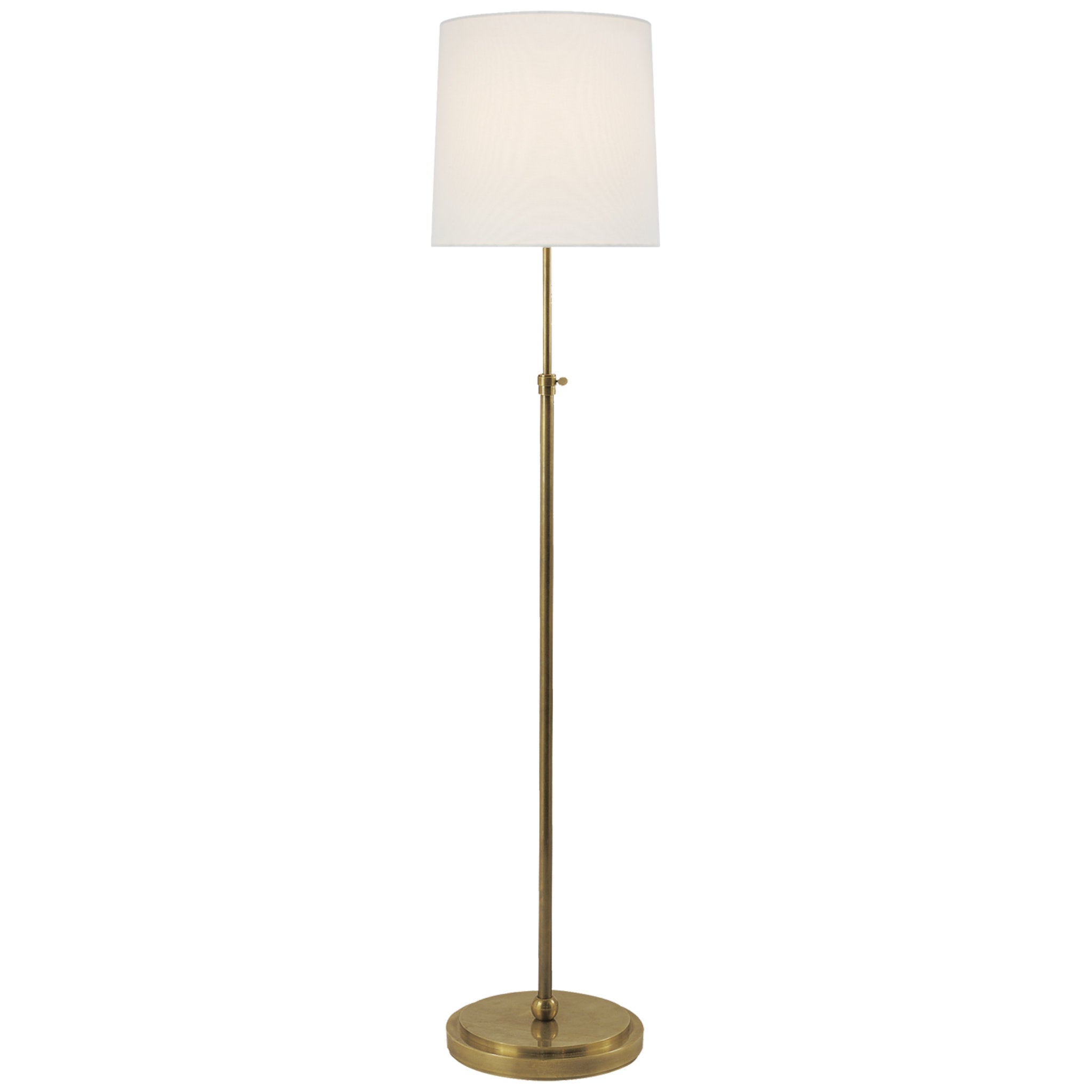Thomas O'Brien Bryant Floor Lamp in Hand-Rubbed Antique Brass with Linen Shade W12" x H45" - 62"