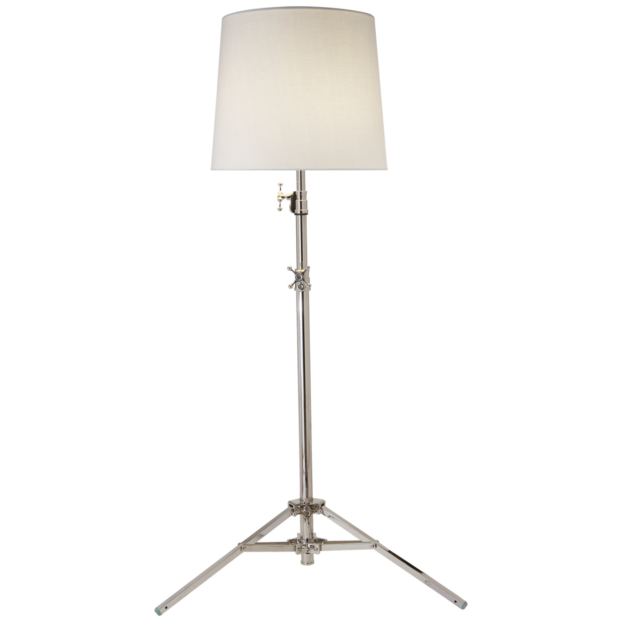 Thomas O'Brien Studio Floor Lamp in Polished Nickel with Linen Shade W28" x H53.5" - 83"