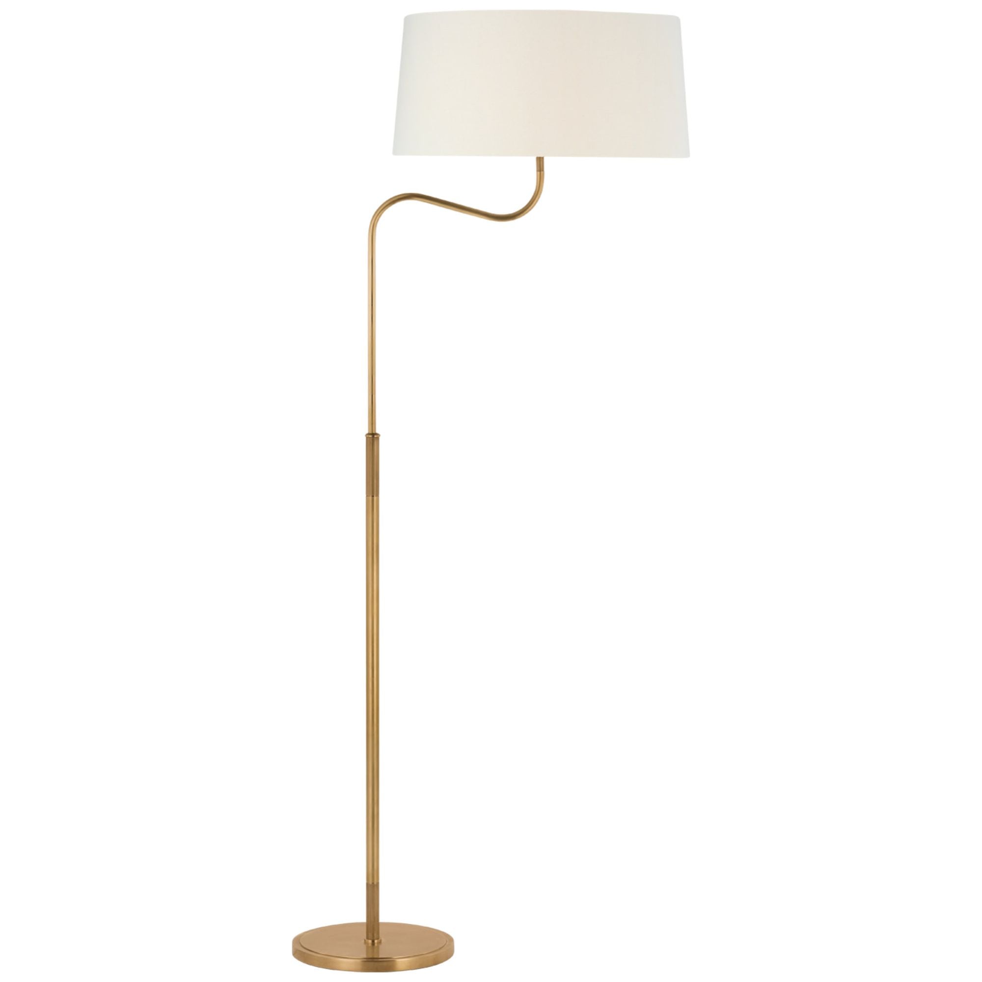 Thomas O'Brien Canto Large Adjustable Floor Lamp in Hand-Rubbed Antique Brass with Linen Shade W17" x H49.75" - 59.75"