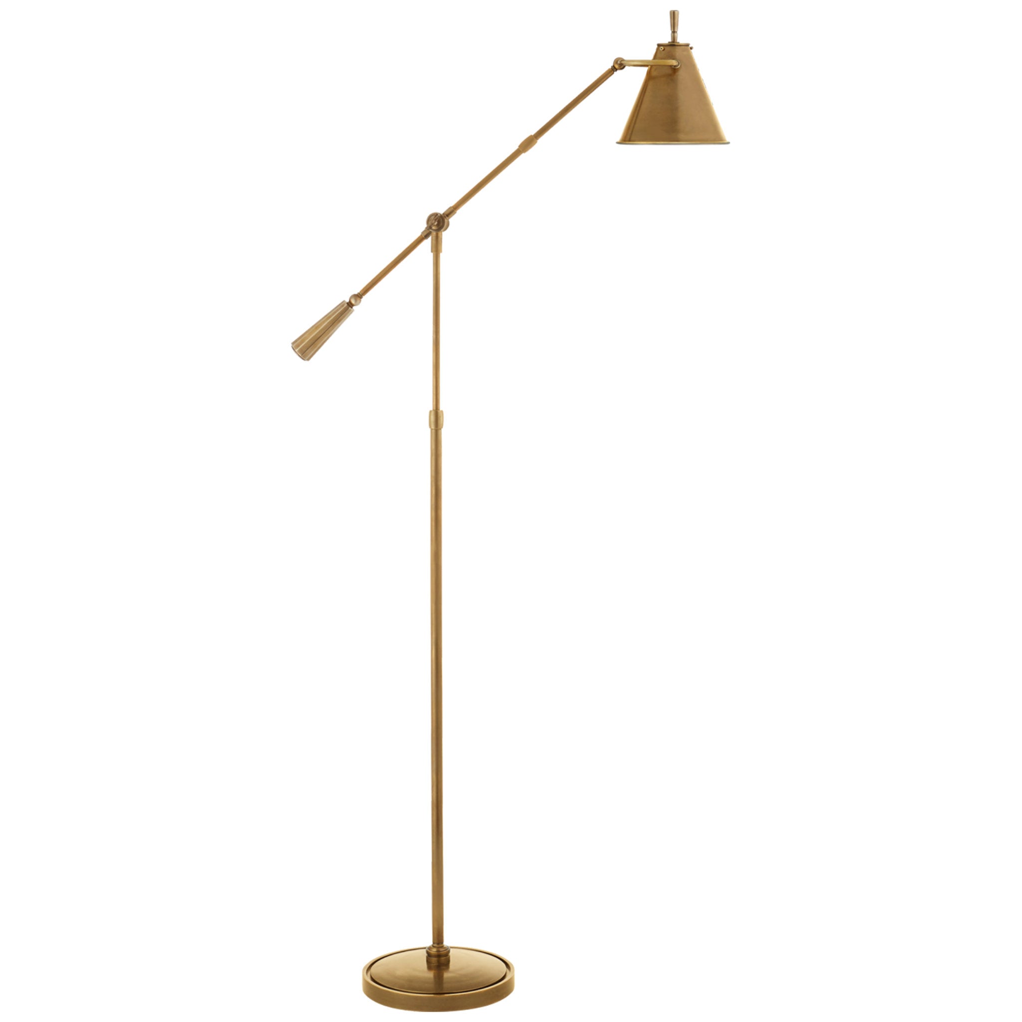Thomas O'Brien Goodman Floor Lamp in Hand-Rubbed Antique Brass W9.5" x H44.75" - 80"