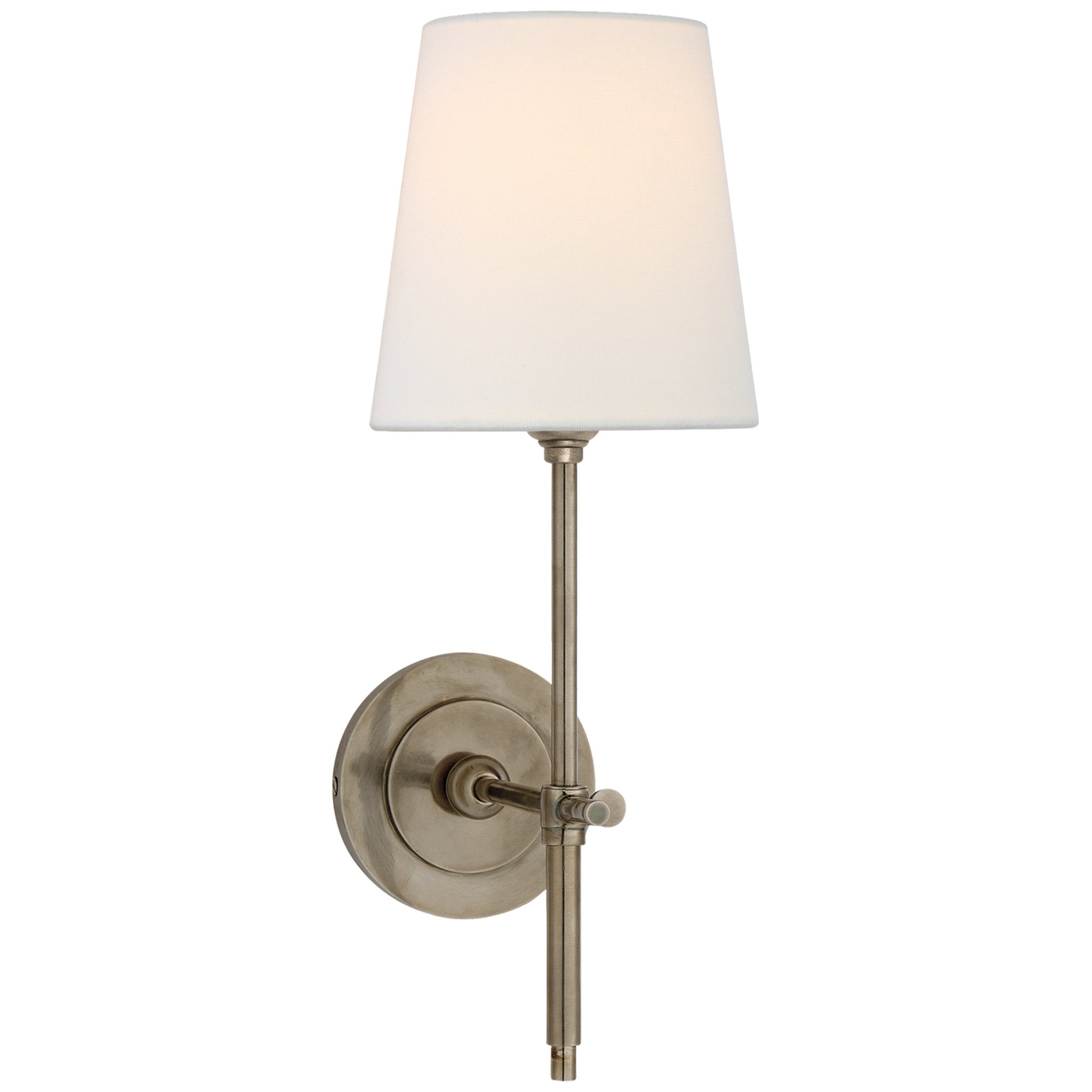 Thomas O'Brien Bryant Sconce in Antique Nickel with Linen Shade Wall Light W5.5" x H14.25"