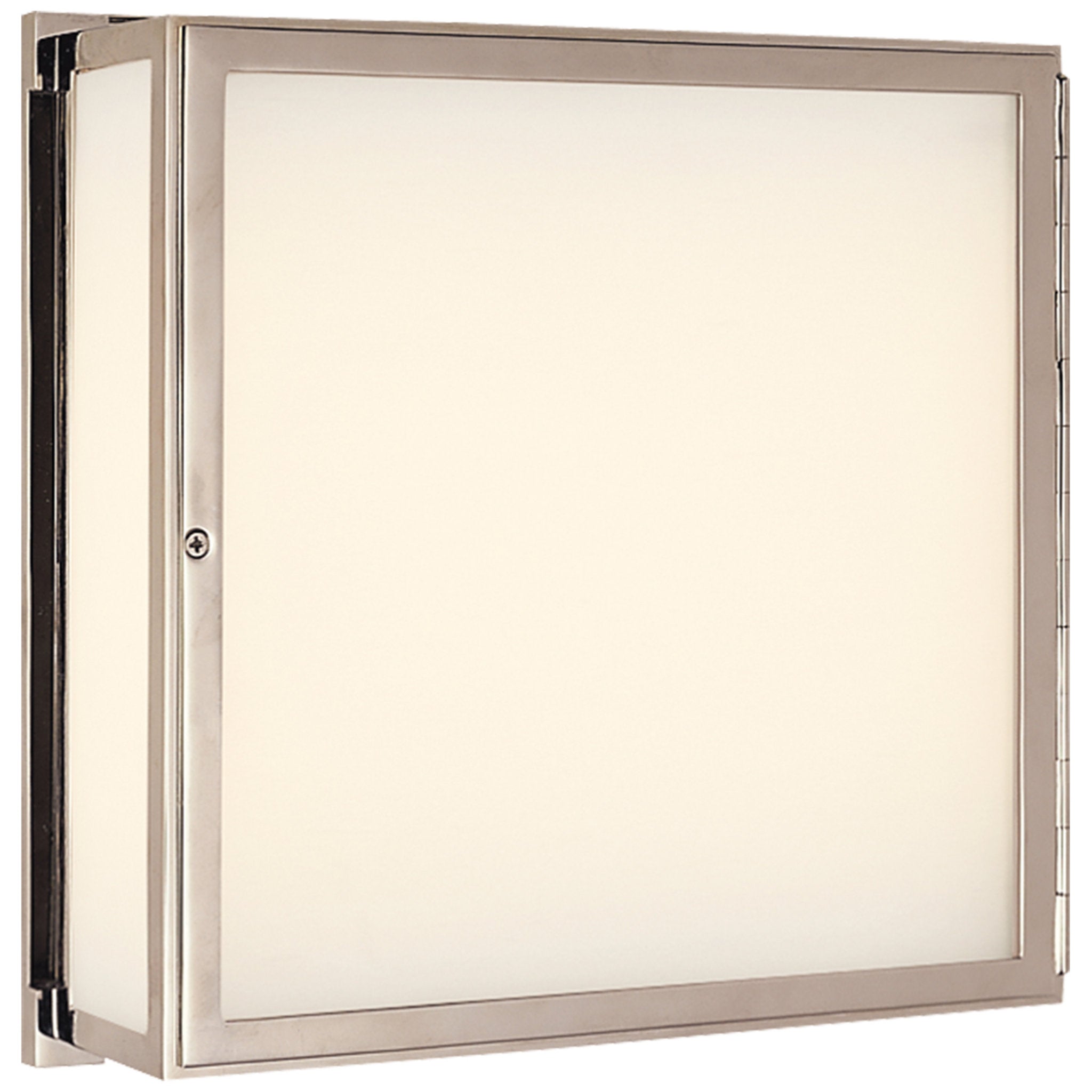 Thomas O'Brien Mercer Square Box Light in Polished Nickel with White Glass Wall Light W12" x H12"