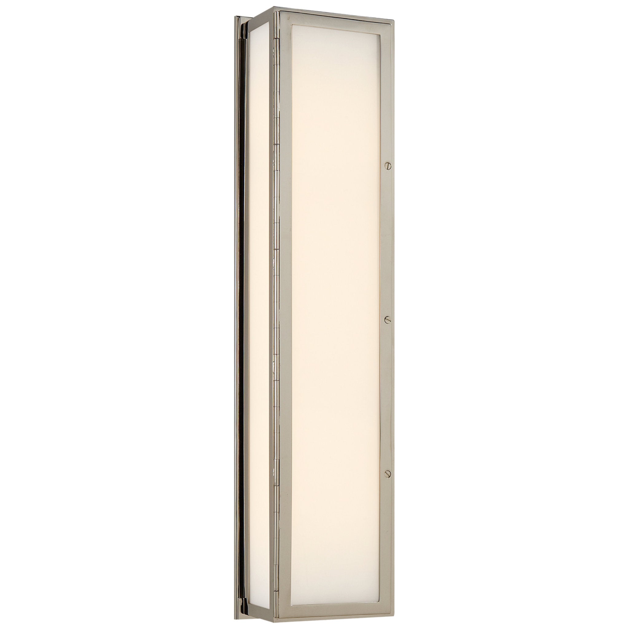 Thomas O'Brien Mercer Long Box Light in Polished Nickel with White Glass Wall Light W5.5" x H24"