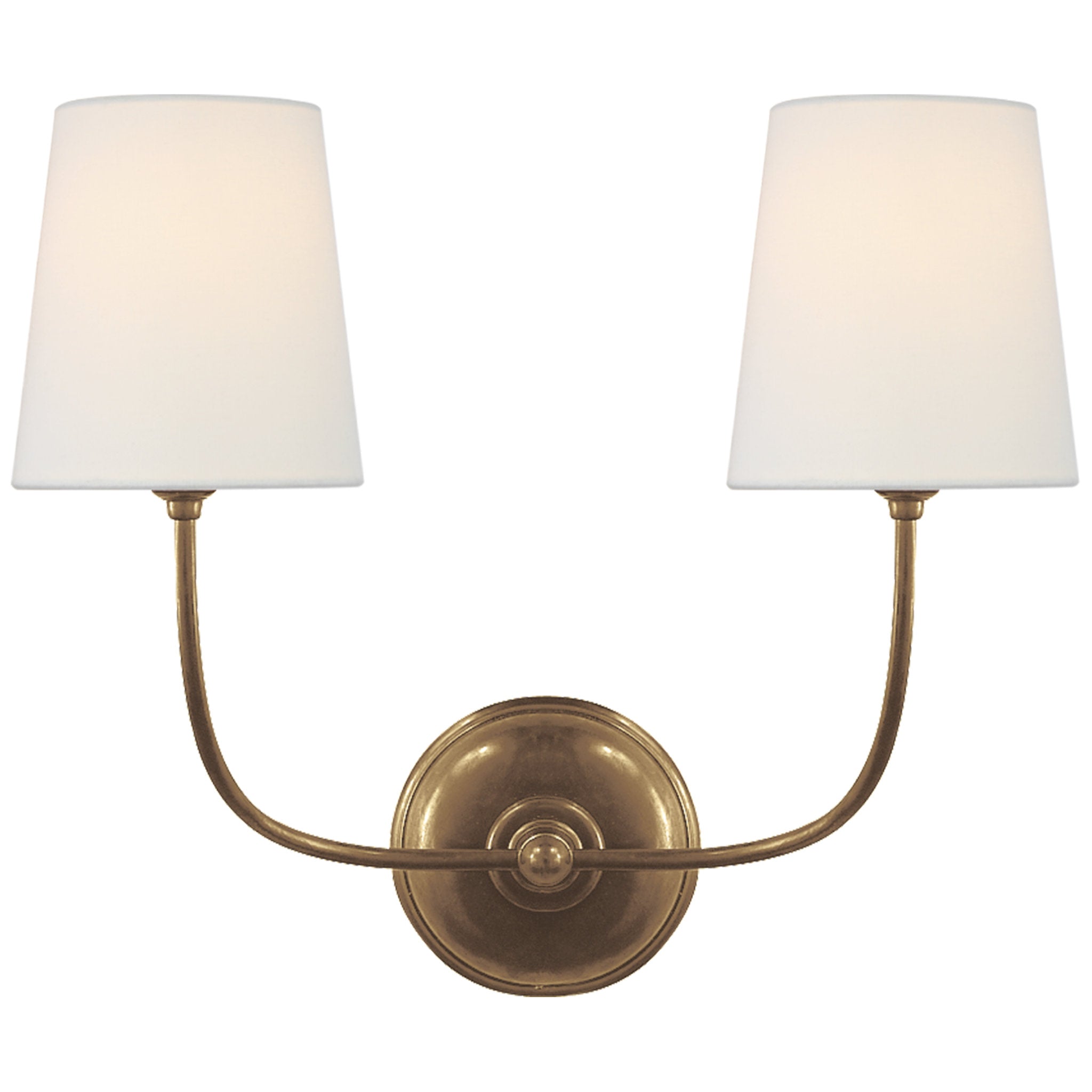 Thomas O'Brien Vendome Double Sconce in Hand-Rubbed Antique Brass with Linen Shades Wall Light W17.75" x H14"