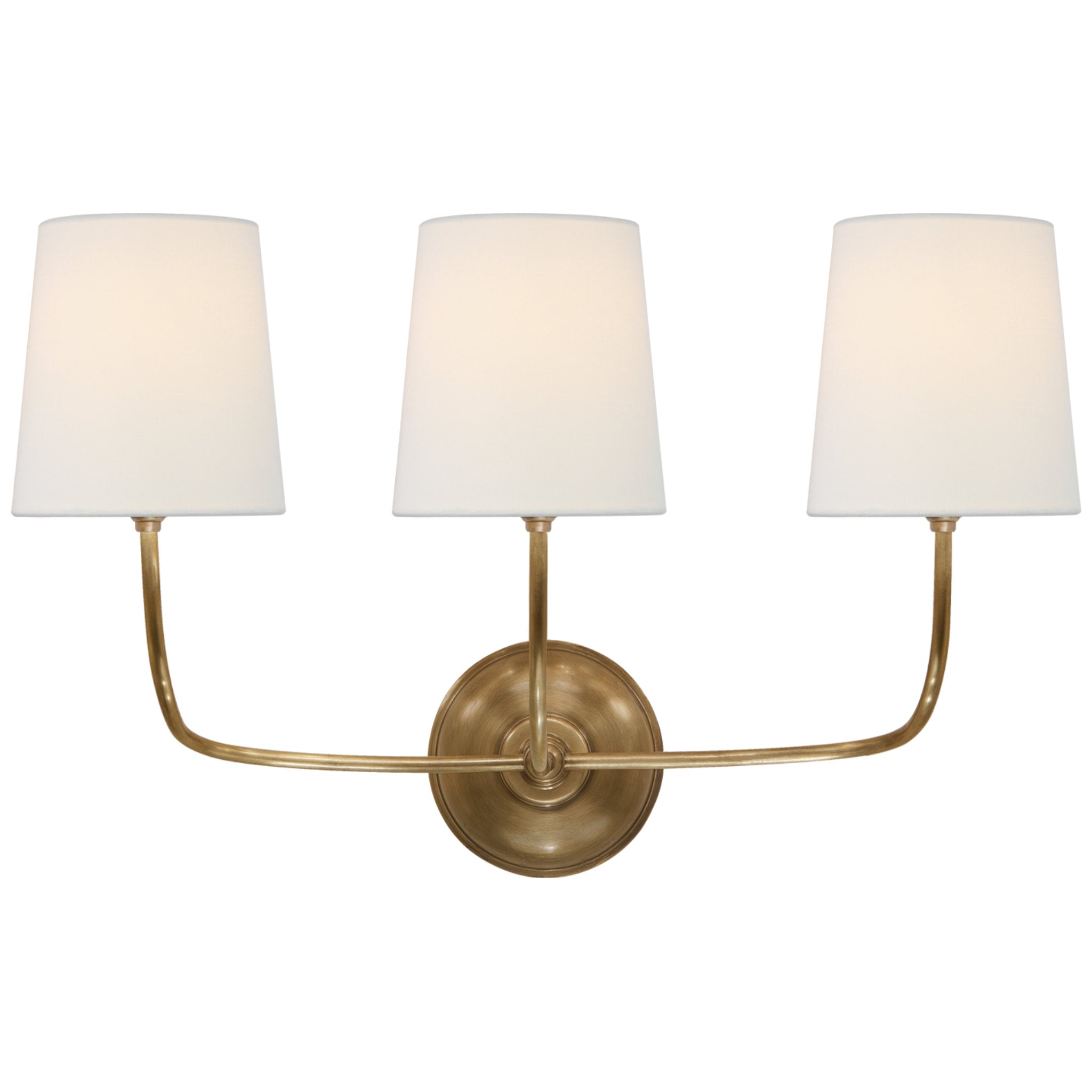 Thomas O'Brien Vendome Triple Sconce in Hand-Rubbed Antique Brass with Linen Shades Wall Light W22" x H14"