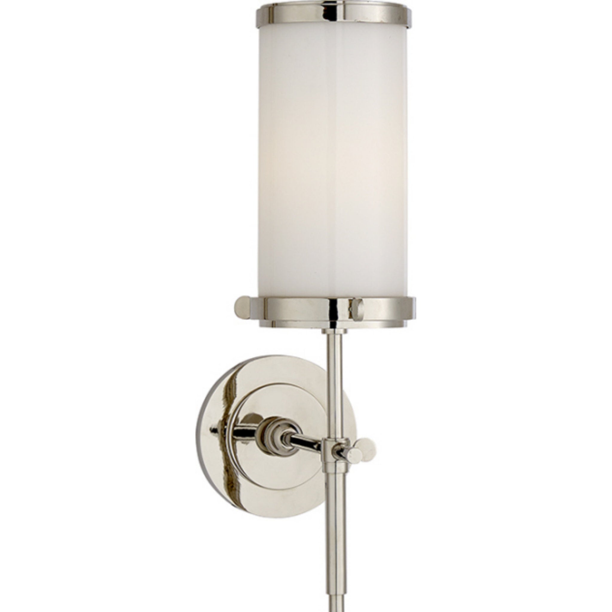Thomas O'Brien Bryant Bath Sconce in Polished Nickel with White Glass Wall Light W4" x H14"
