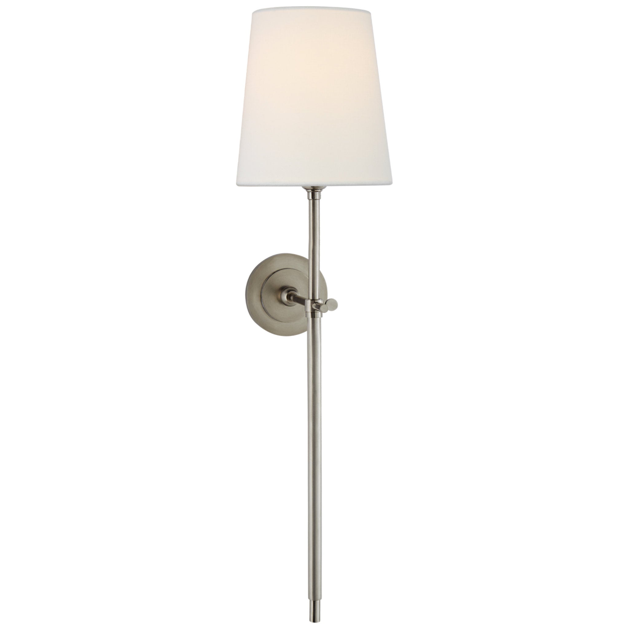 Thomas O'Brien Bryant Large Tail Sconce in Antique Nickel with Linen Shade Wall Light W6.5" x H26.5"