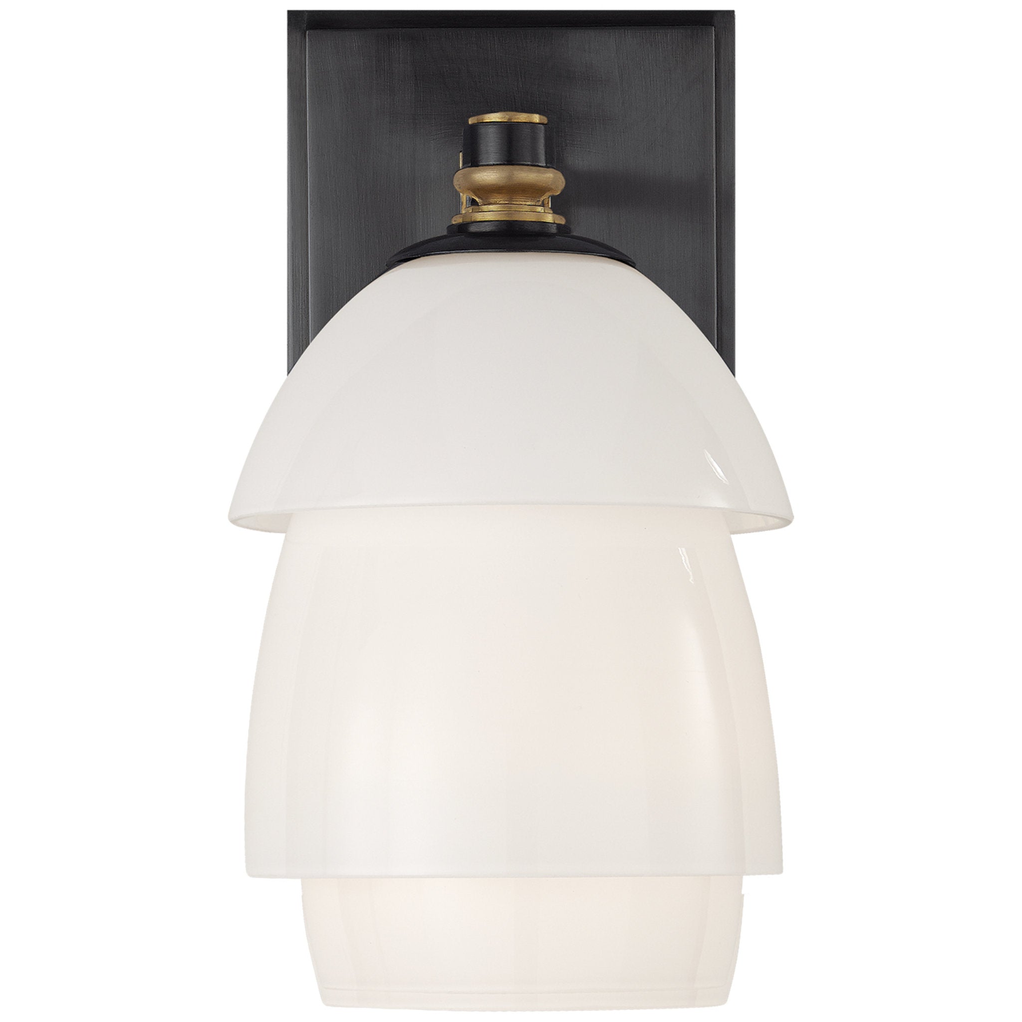 Thomas O'Brien Whitman Small Sconce in Bronze and Hand-Rubbed Antique Brass with White Glass Shade Wall Light W4.75" x H8.5"