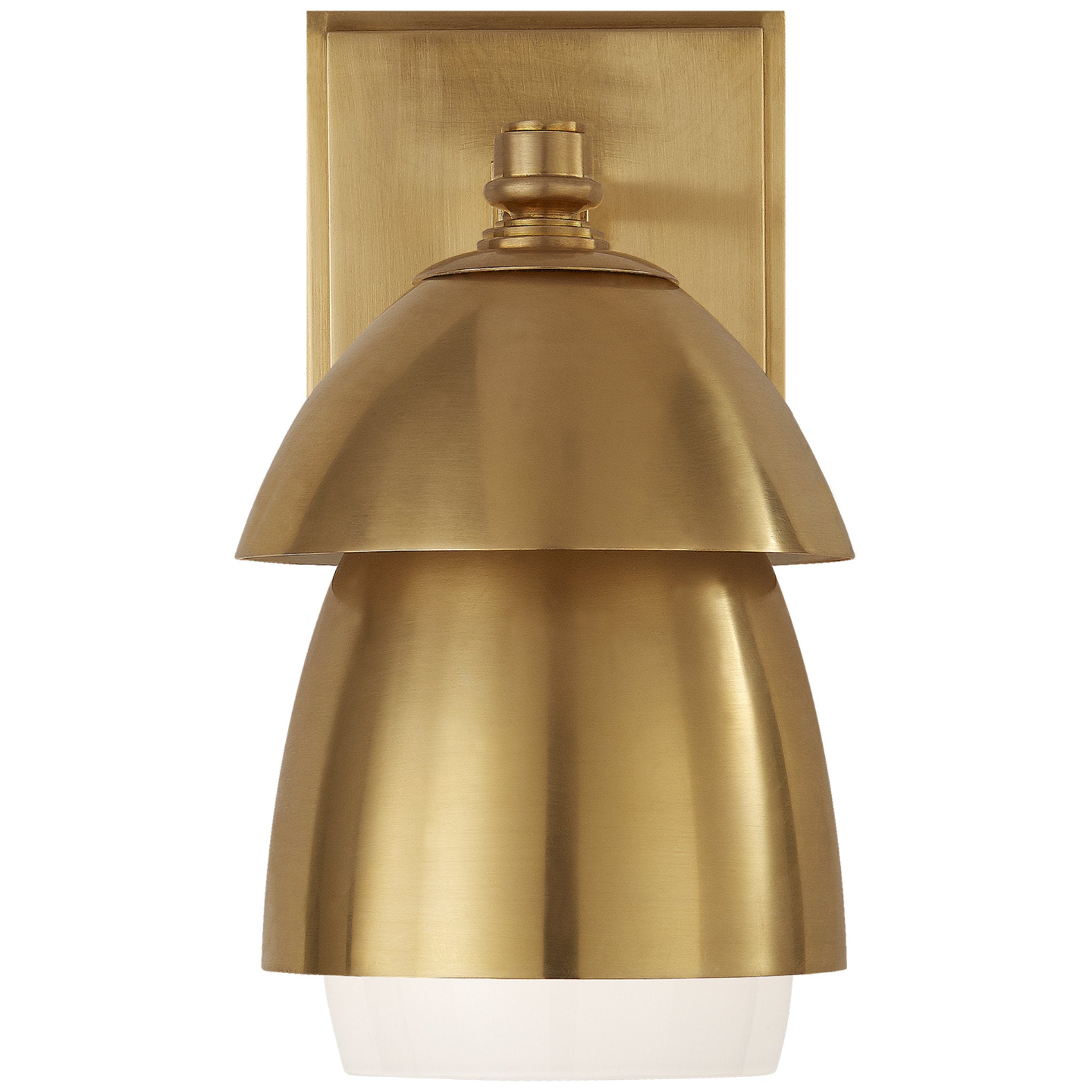 Thomas O'Brien Whitman Small Sconce in Hand-Rubbed Antique Brass w/ Hand-Rubbed Antique Brass and White Glass Shade Wall Light W4.75" x H8.5"
