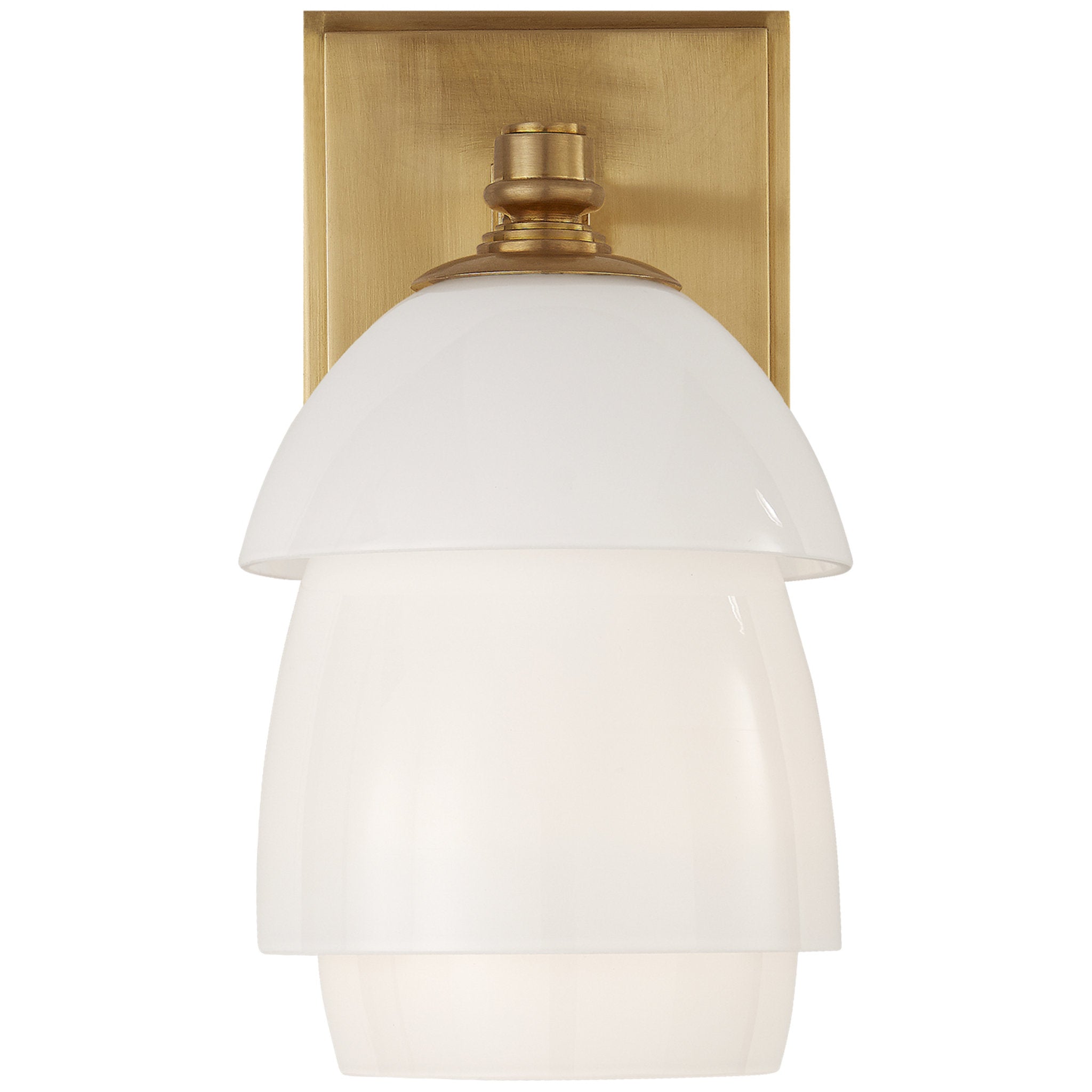 Thomas O'Brien Whitman Small Sconce in Hand-Rubbed Antique Brass with White Glass Shade Wall Light W4.75" x H8.5"