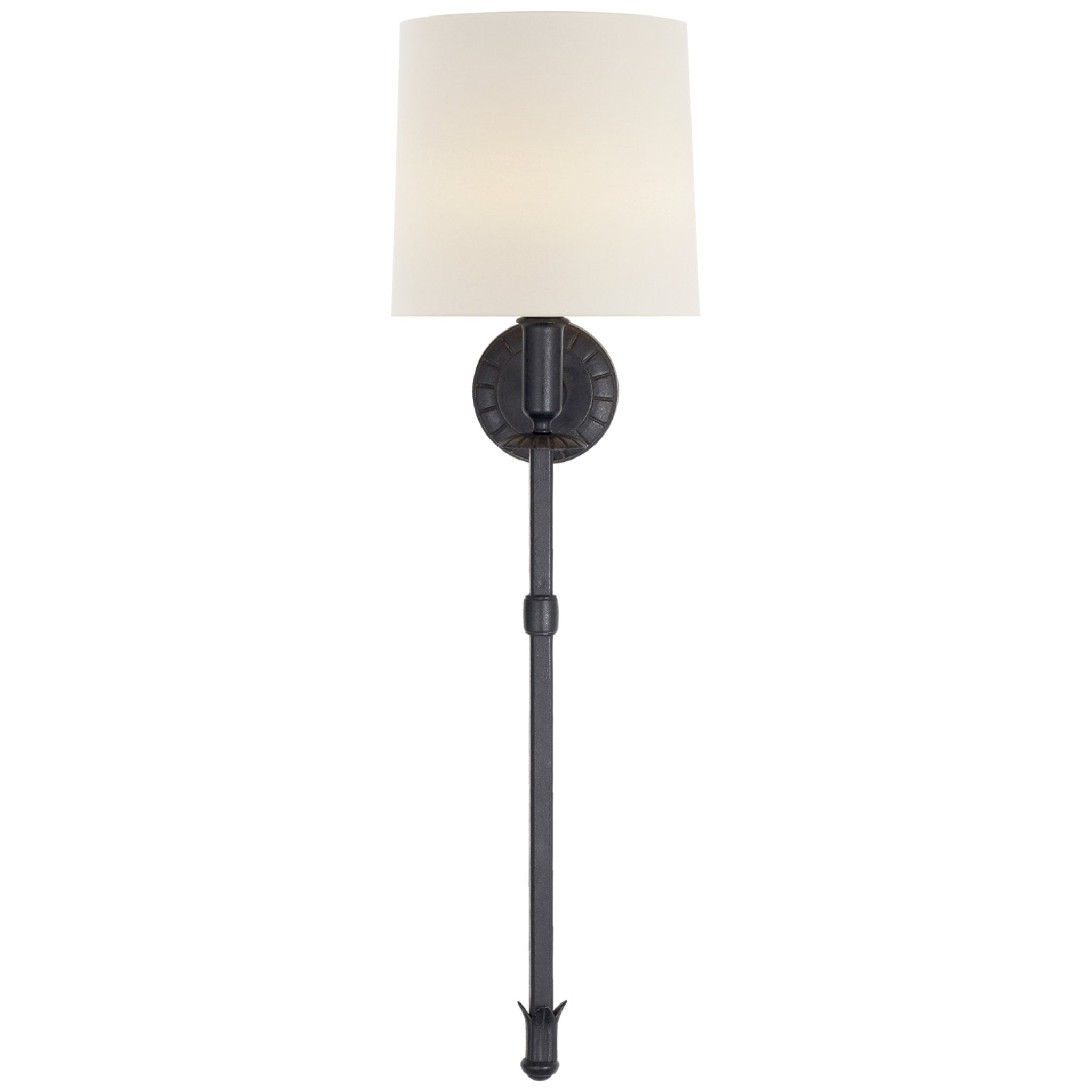 Thomas O'Brien Michel Tail Sconce in Aged Iron with Linen Shade Wall Light W8.75" x H30.25"