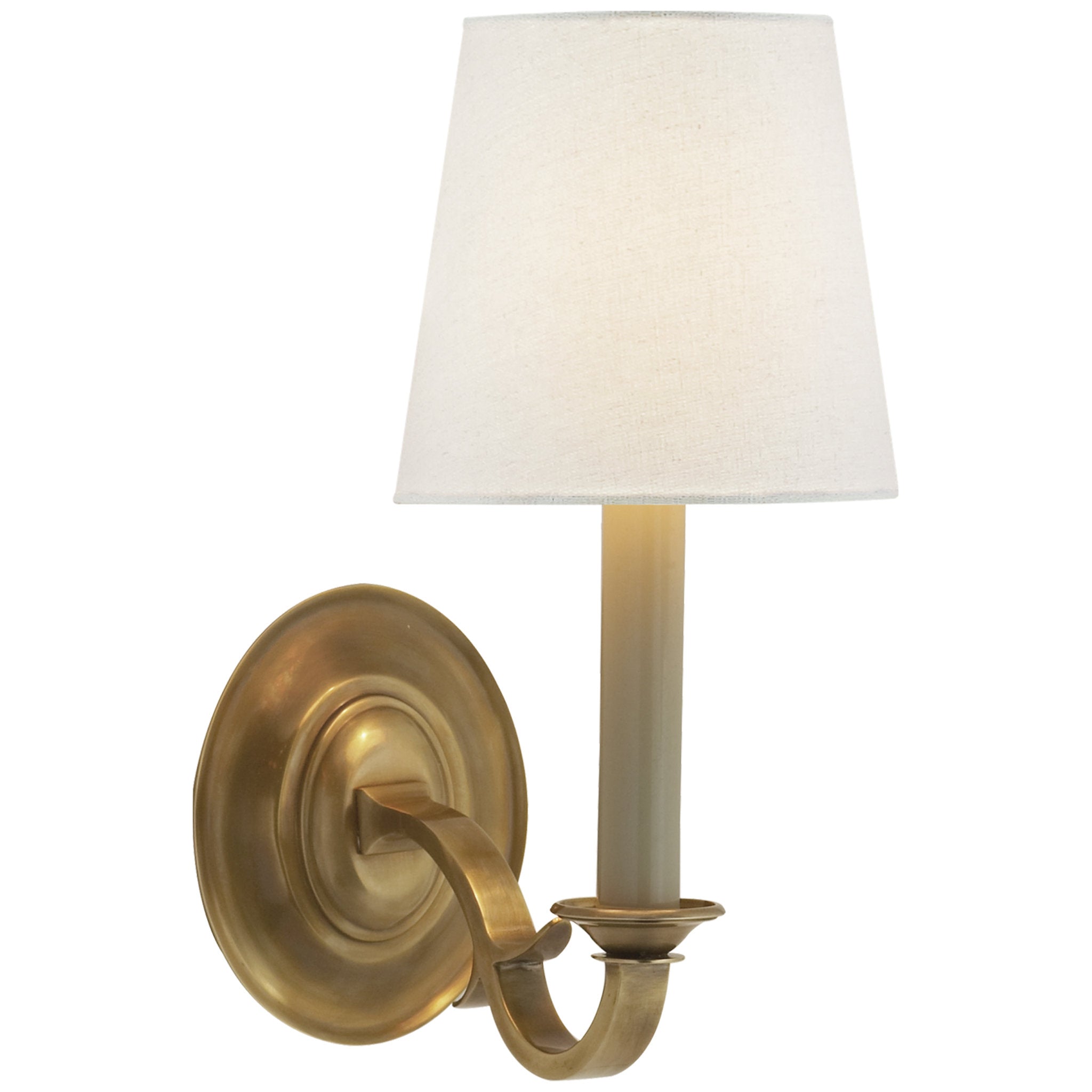 Thomas O'Brien Channing Single Sconce in Hand-Rubbed Antique Brass with Linen Shade Wall Light W6" x H14"
