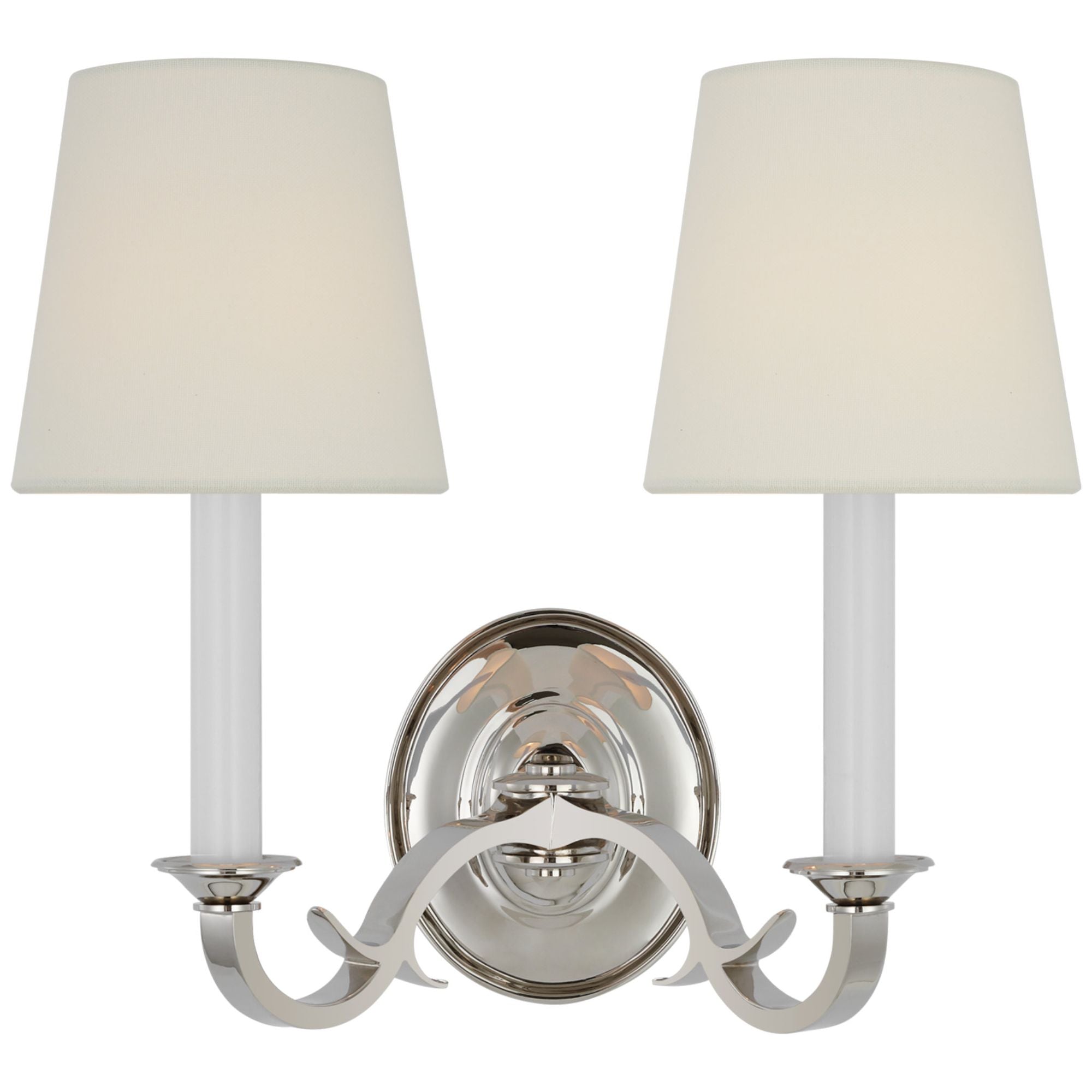 Thomas O'Brien Channing Double Sconce in Polished Nickel with Linen Shades Wall Light W15" x H14"