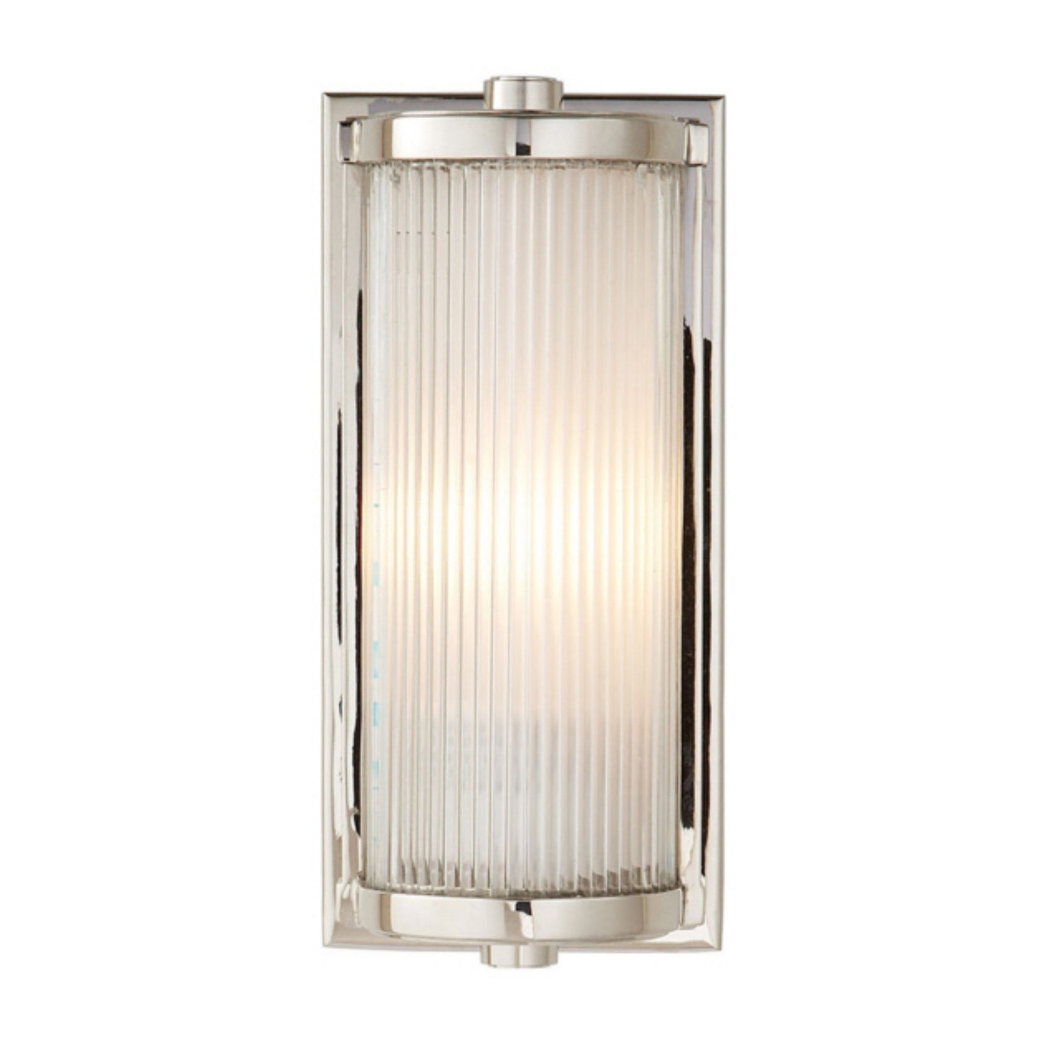 Thomas O'Brien Dresser Short Glass Rod Light in Polished Nickel with Frosted Glass Liner Wall Light W5" x H10.75"