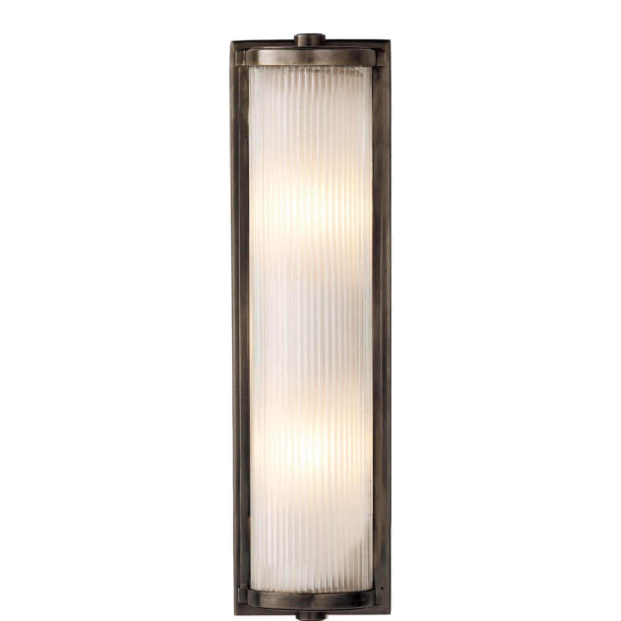 Thomas O'Brien Dresser Long Glass Rod Light in Bronze with Frosted Glass Liner Wall Light W5" x H18"