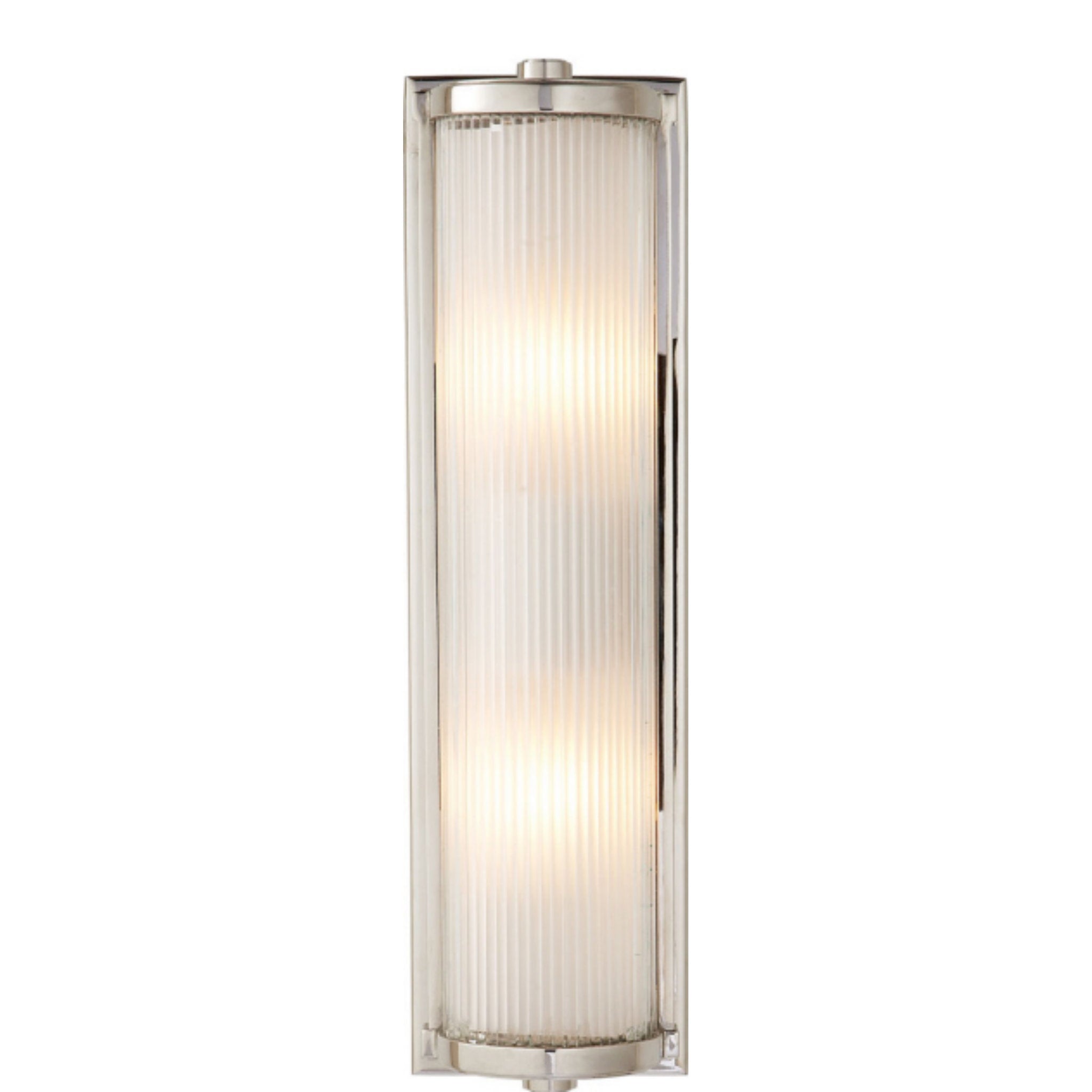 Thomas O'Brien Dresser Long Glass Rod Light in Polished Nickel with Frosted Glass Liner Wall Light W5" x H18"